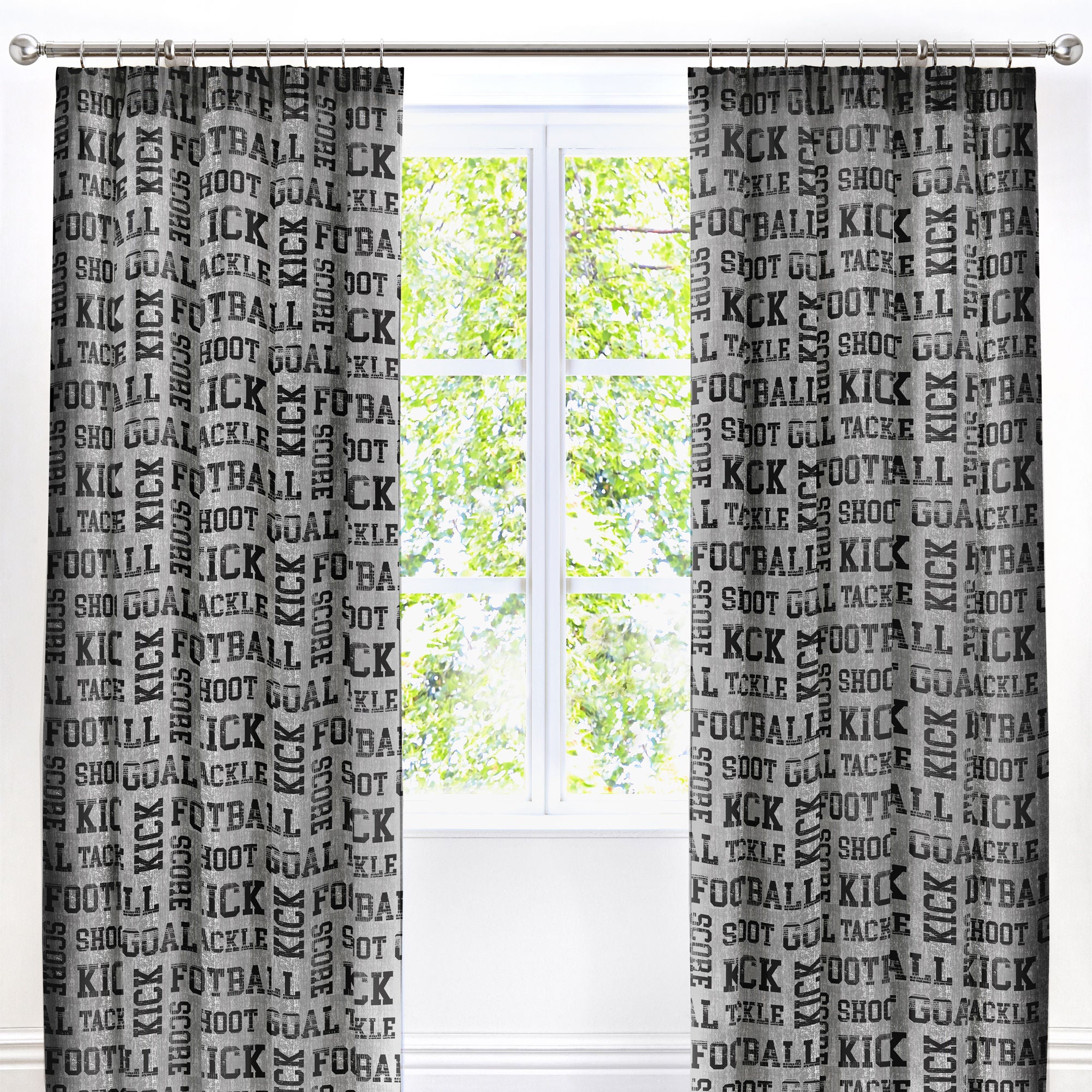 Football Pair of Pencil Pleat Curtains by Bedlam in Grey - Pair of Pencil Pleat Curtains - Bedlam