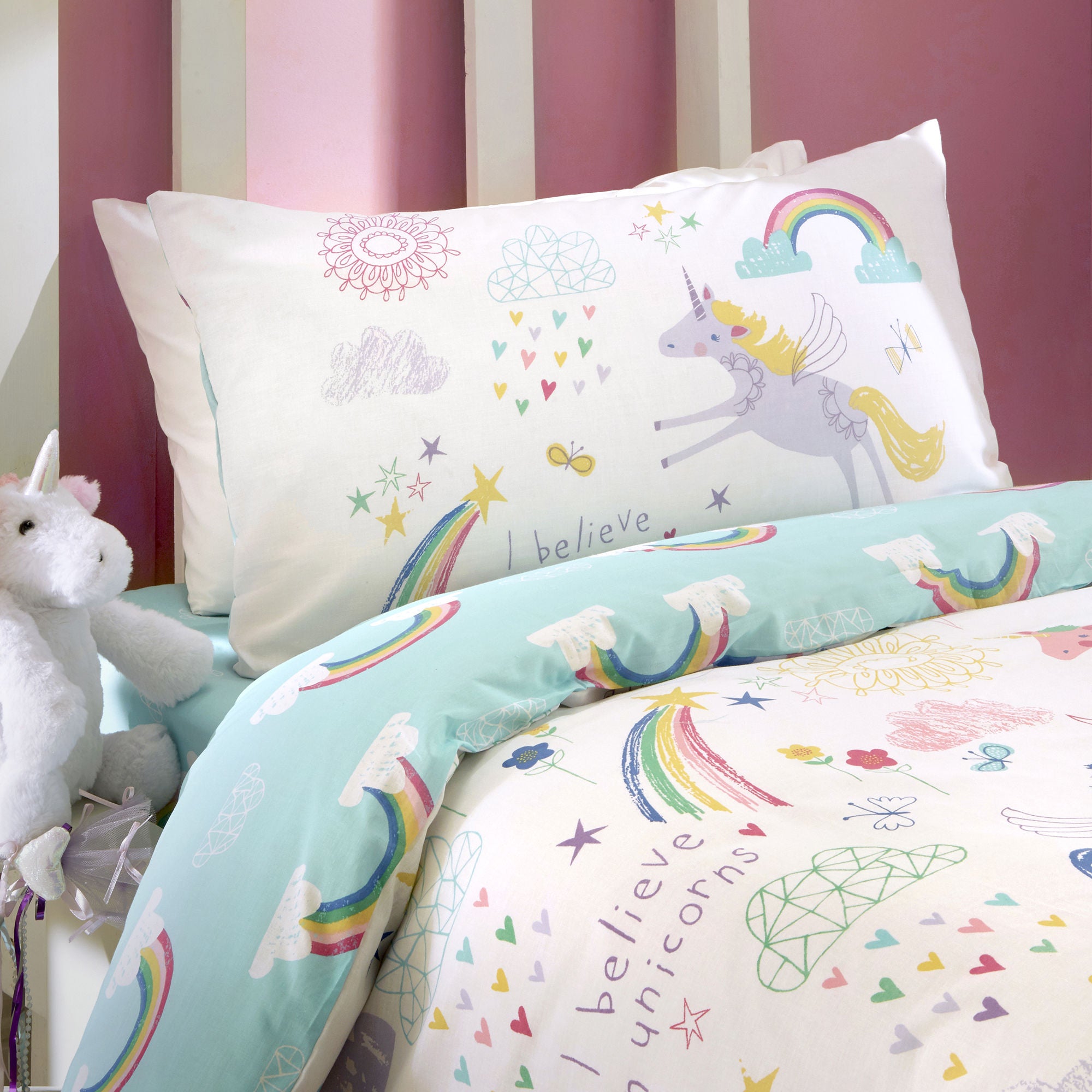 Rainbow Unicorn Duvet Cover Set by Bedlam in Multicolour - Duvet Cover Set - Bedlam