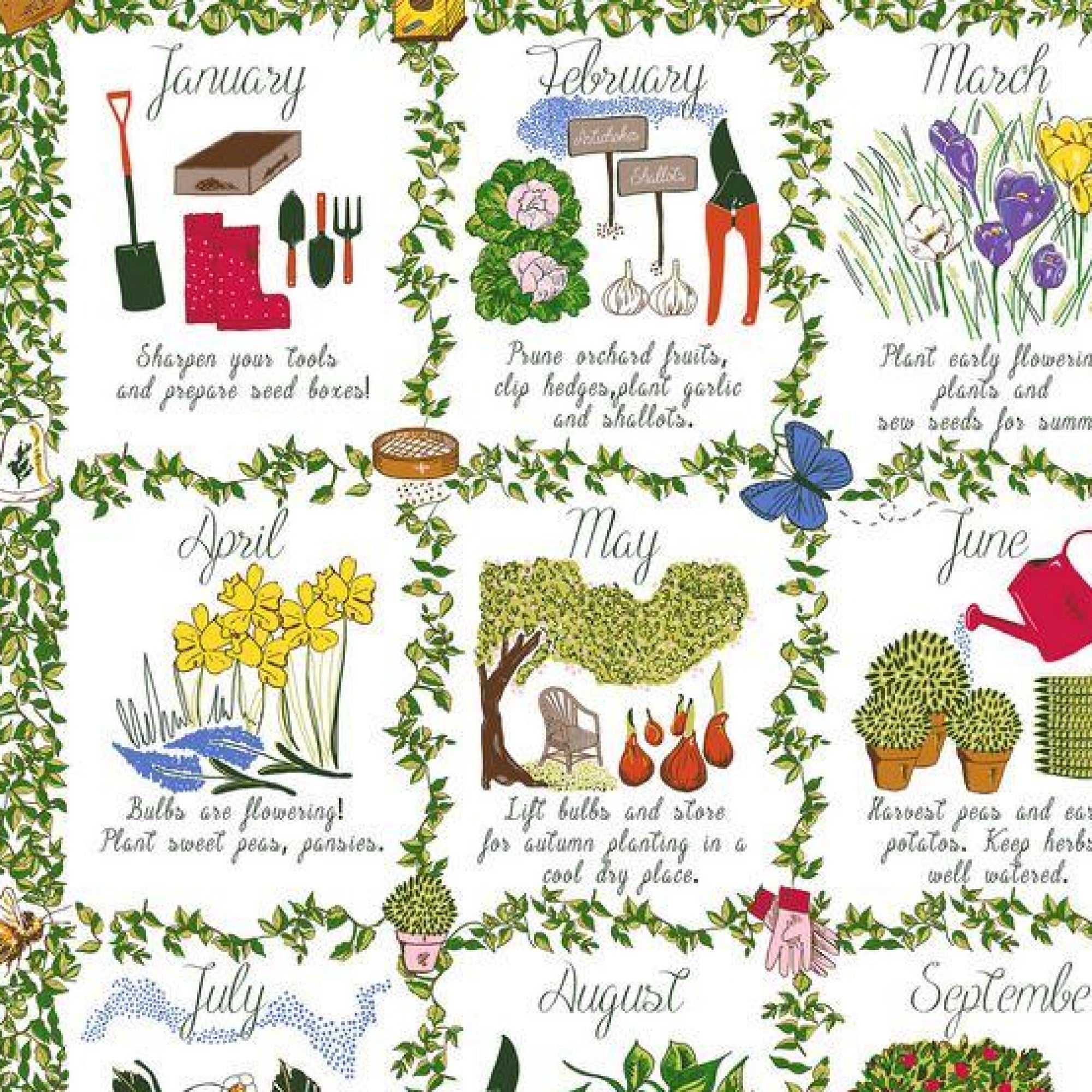 Ulster Weavers Cotton Tea Towel - Gardeners Calendar (100% Cotton, Green) - Tea Towel - Ulster Weavers