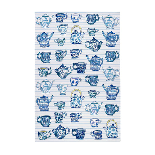 Tea Cups Cotton Tea Towel in Blue