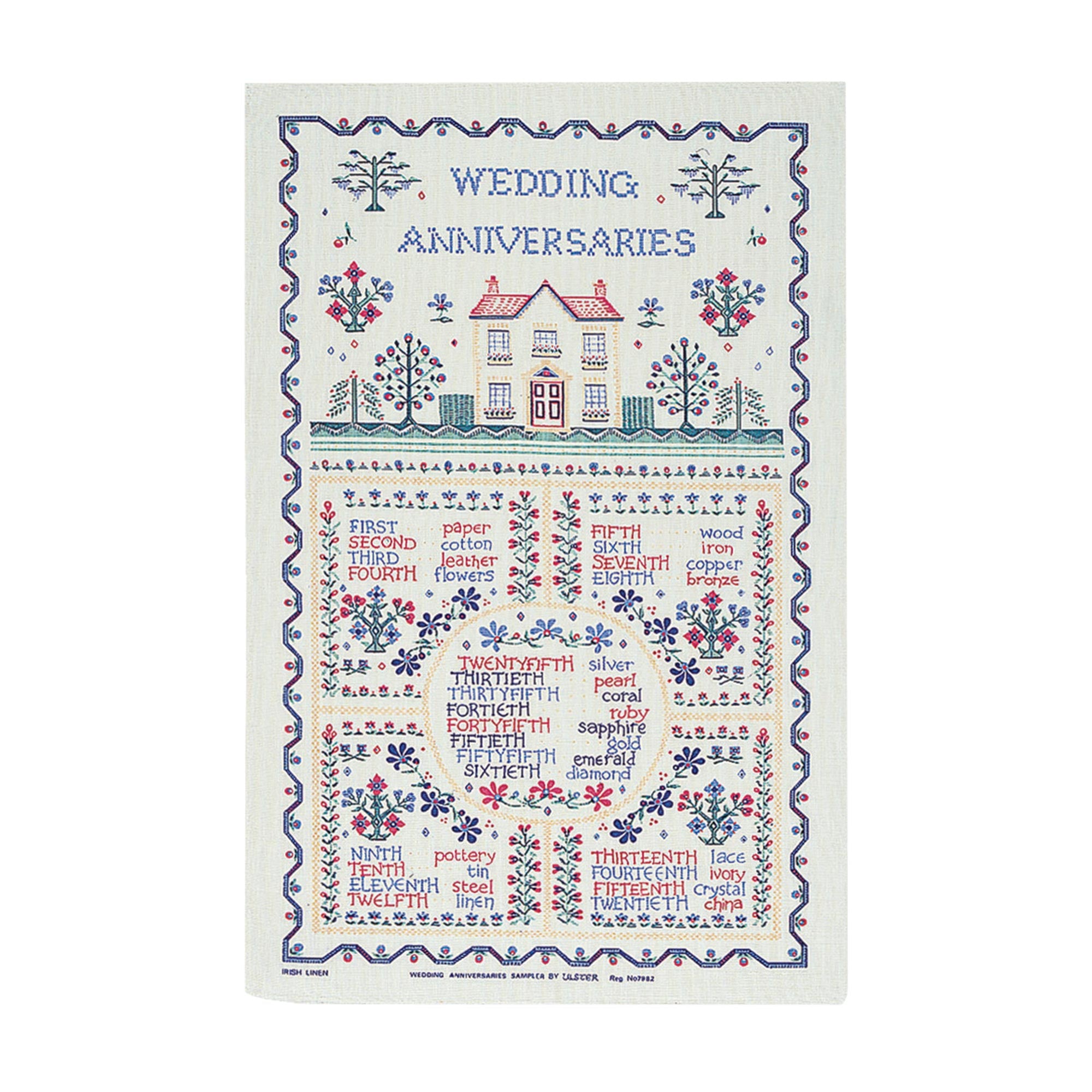 Wedding Sampler Cotton Tea Towel in Yellow - Tea Towel - Ulster Weavers