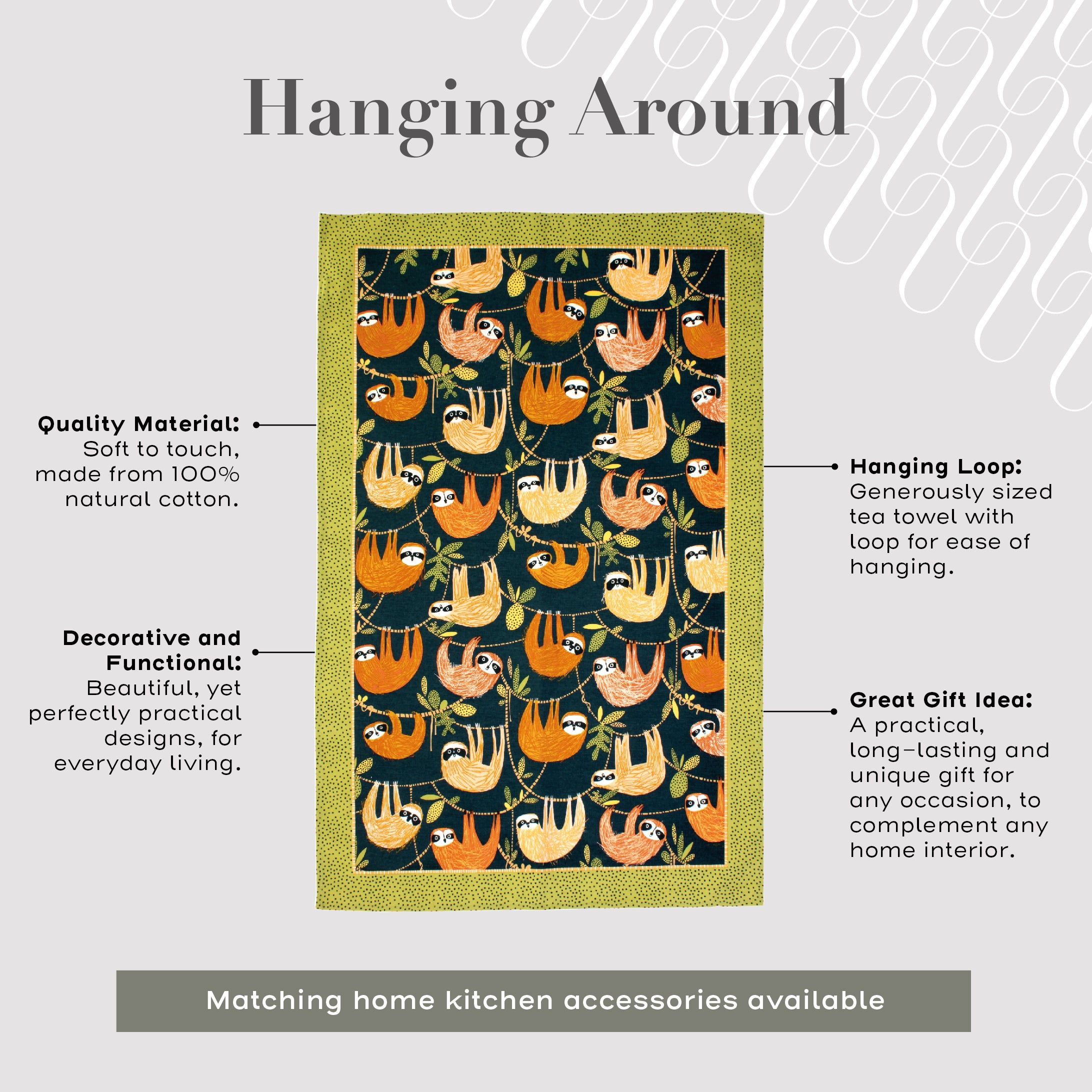 Ulster Weavers Cotton Tea Towel - Hanging Around (100% Cotton, Green) - Tea Towel - Ulster Weavers