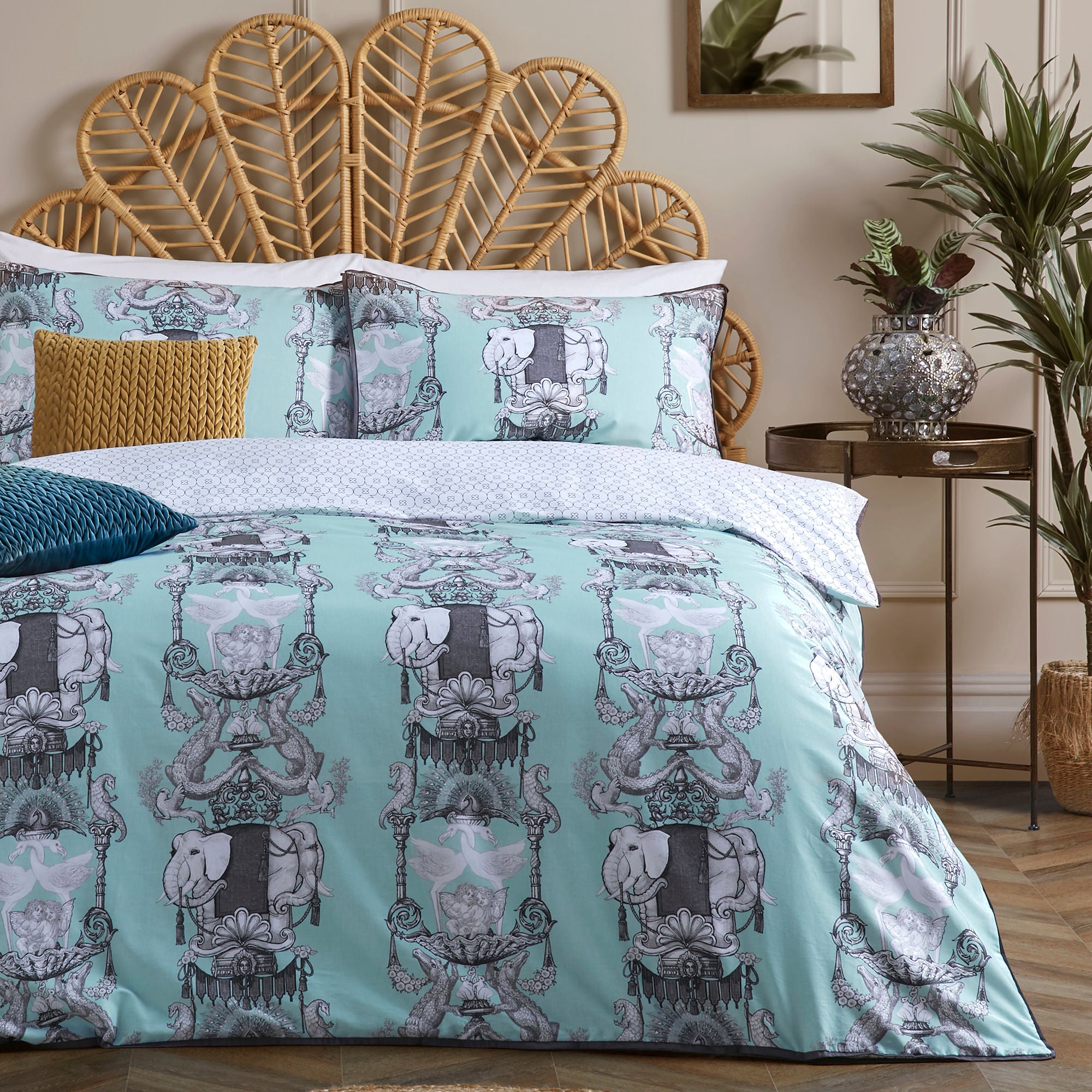 Animalia Duvet Cover Set by Laurence Llewelyn-Bowen in Duck Egg - Duvet Cover Set - Laurence Llewelyn-Bowen