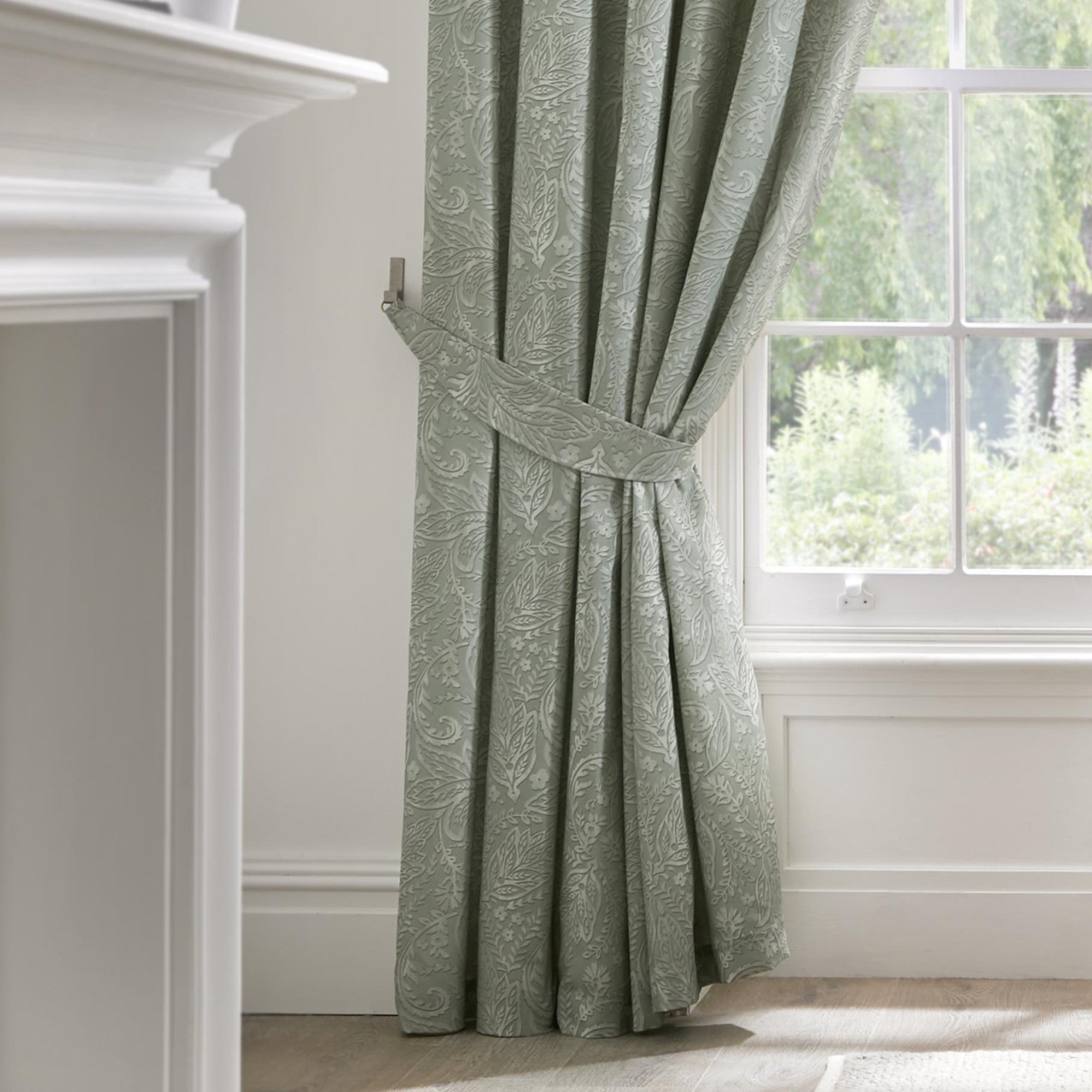 Aveline Pair of Pencil Pleat Curtains With Tie-Backs by Dreams & Drapes in Green - Pair of Pencil Pleat Curtains With Tie-Backs - Dreams & Drapes Curtains