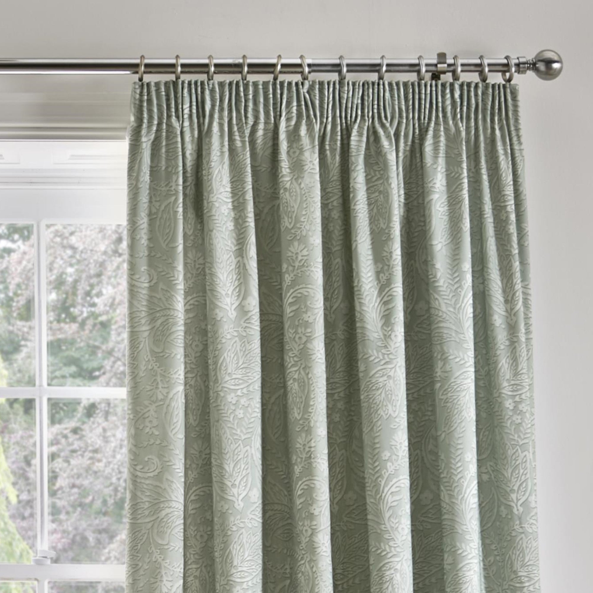 Aveline Pair of Pencil Pleat Curtains With Tie-Backs by Dreams & Drapes in Green - Pair of Pencil Pleat Curtains With Tie-Backs - Dreams & Drapes Curtains