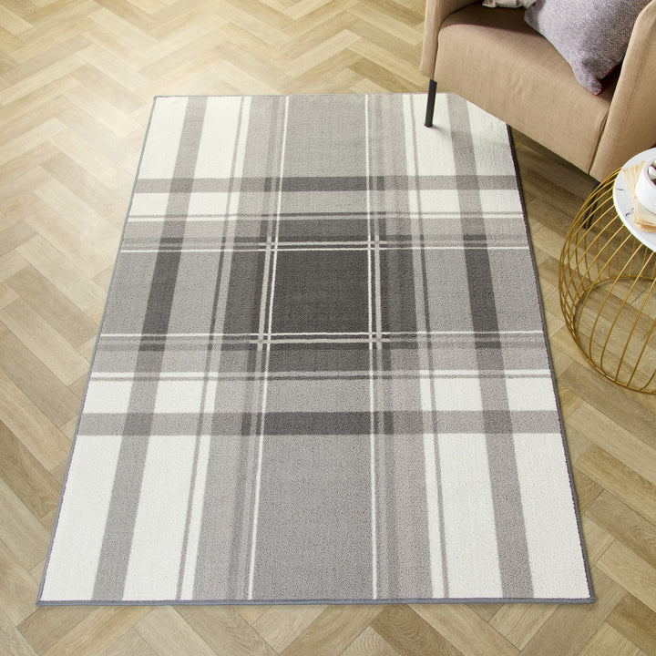 Balmoral Check Washable Rug by Fusion in Slate 120 x 180cm