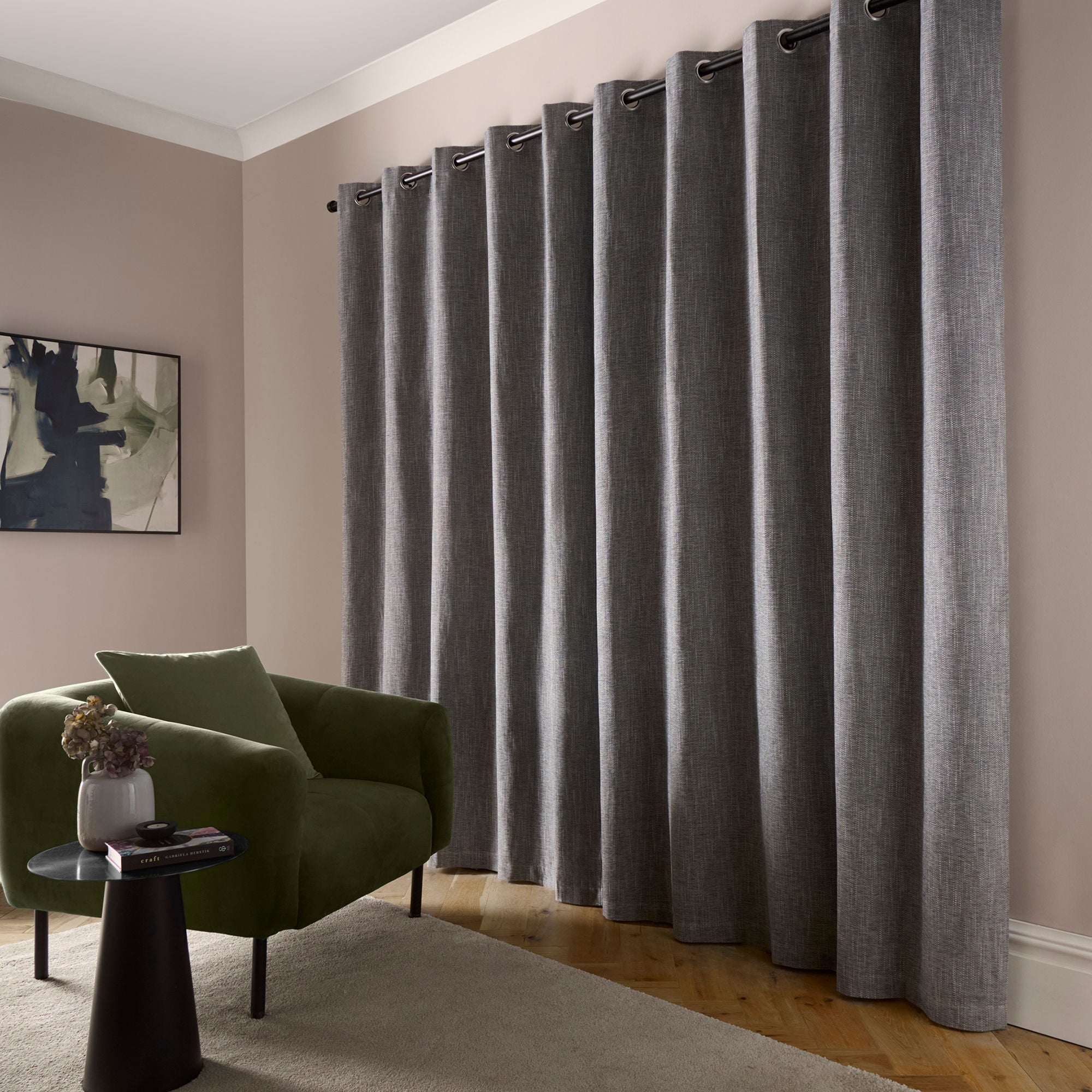Boucle Chenille Pair of Eyelet Curtains in Grey