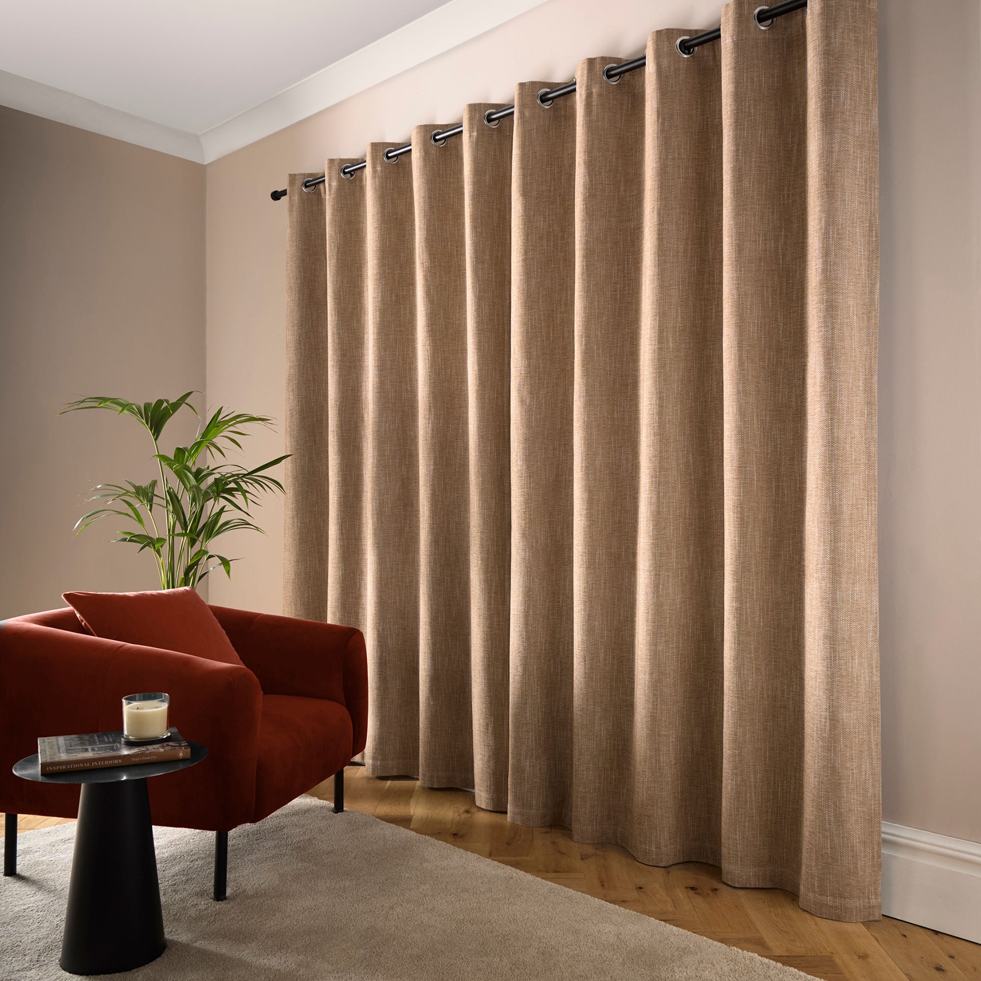 Boucle Chenille Pair of Eyelet Curtains in Natural