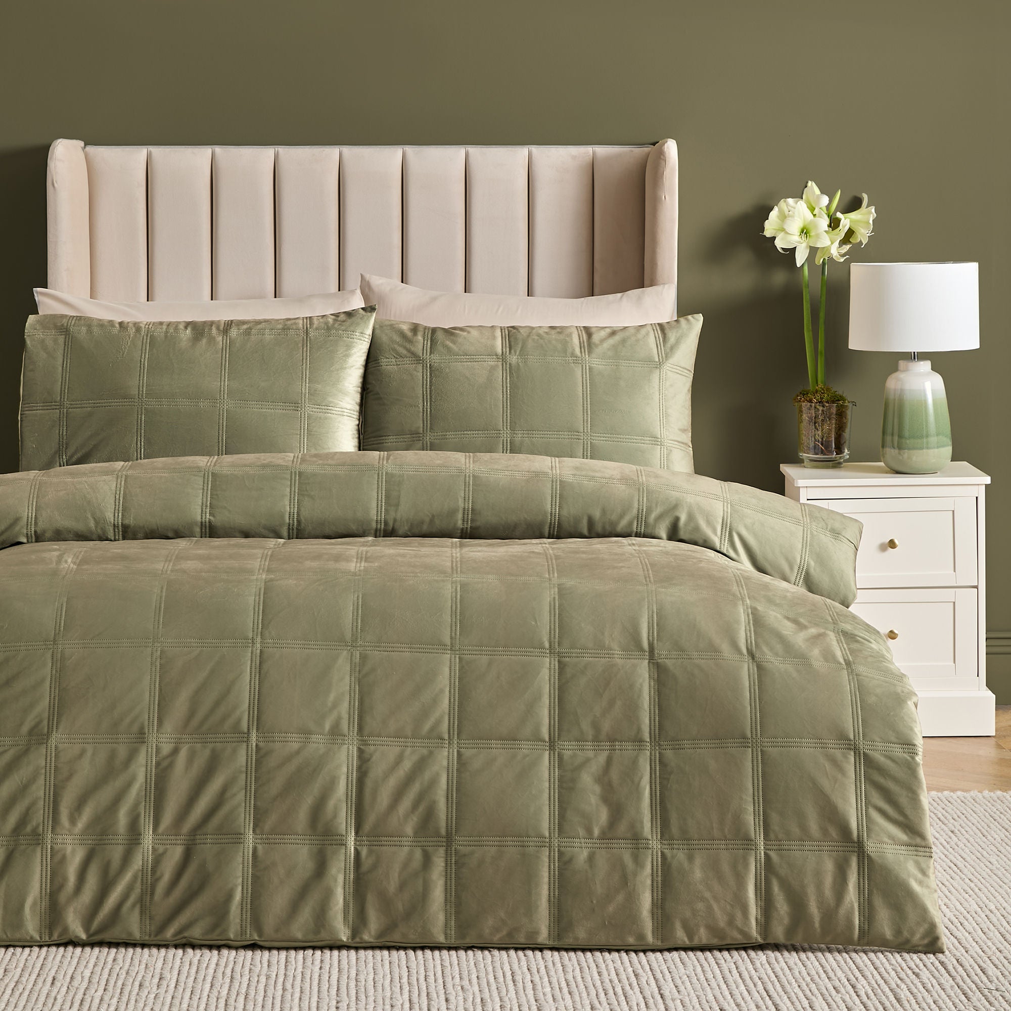 Brighton Square Duvet Cover Set in Green - Duvet Cover Set - Soiree