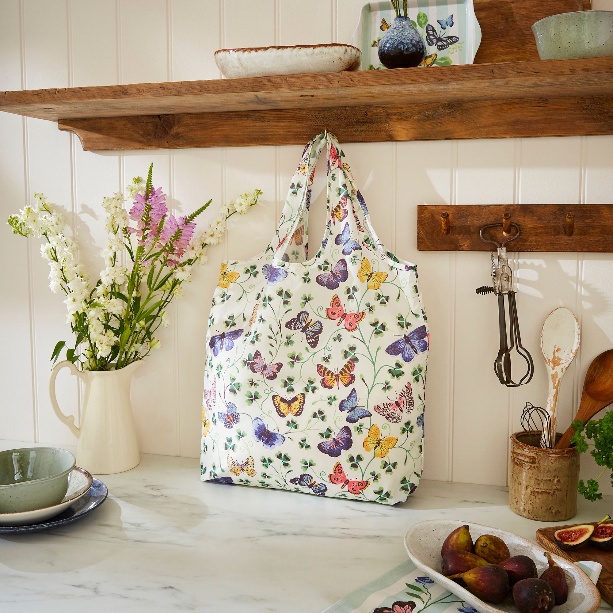 Butterfly Grove Foldable Tote Bag Medium in Blue - Bag - Ulster Weavers