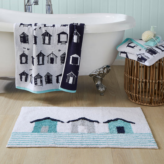 Beach Huts Bath Mat in Blue 50 x 80cm