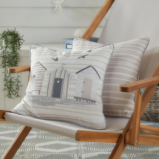 Beach Huts Outdoor Cushion in Natural 43 x 43cm