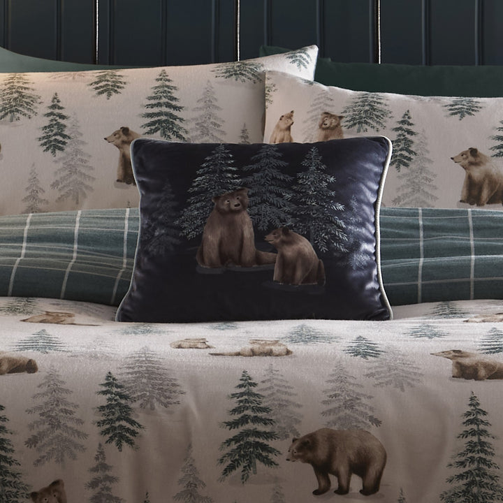 Bear Walks Cushion by Dreams & Drapes Lodge in Teal 43 x 43cm