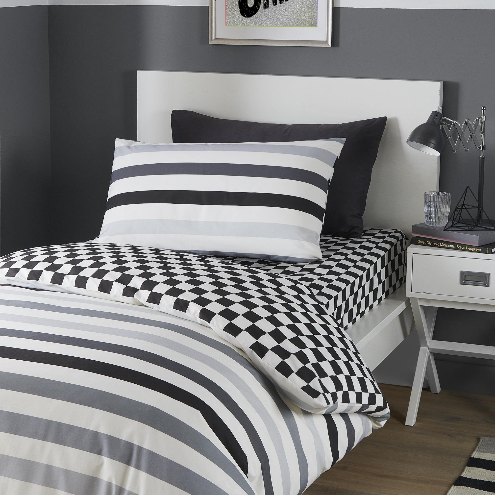 Beckett Stripe 25cm Fitted Bed Sheet by Bedlam in Monochrome Single - 25cm Fitted Bed Sheet - Bedlam