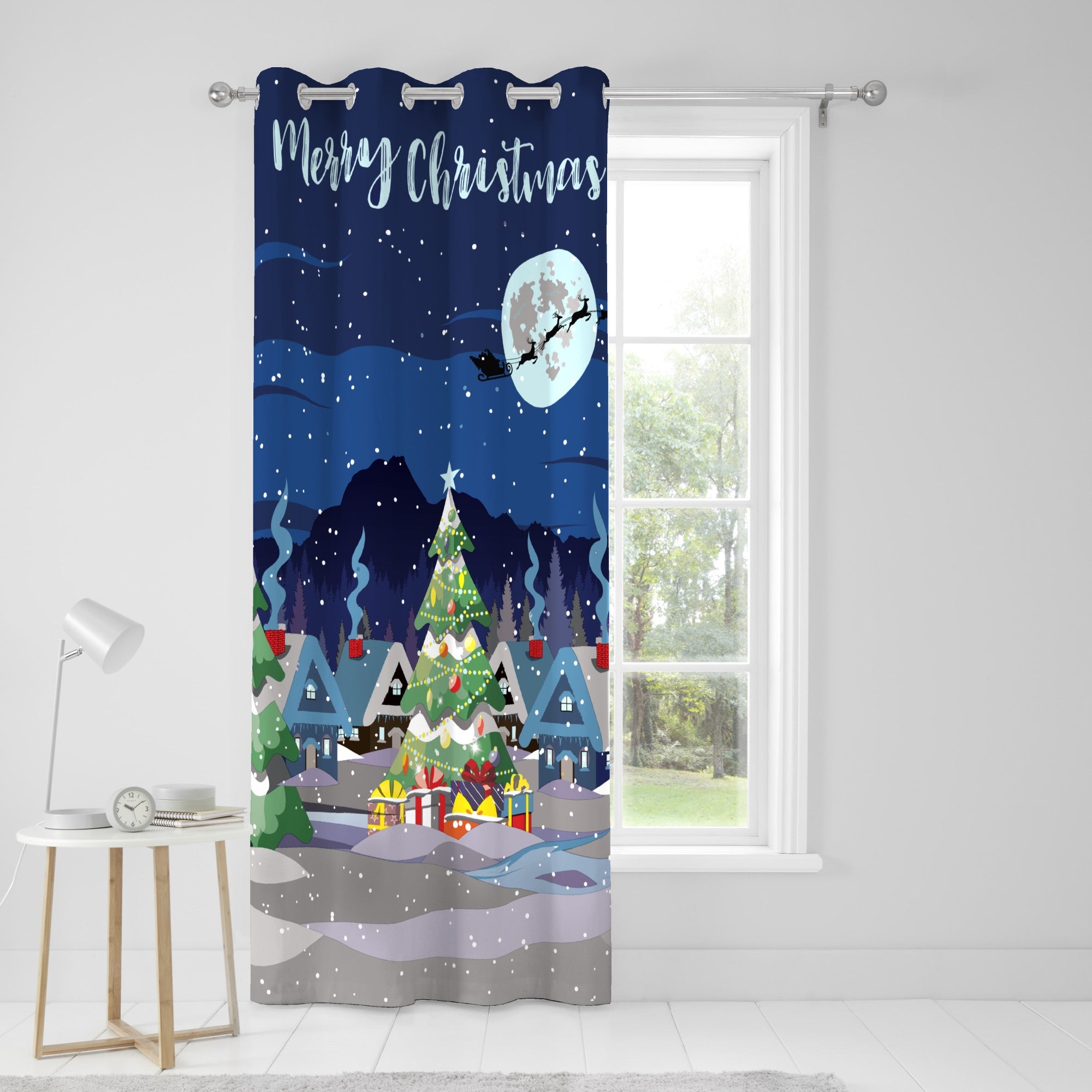 Glow In The Dark Eyelet Single Panel Door Curtain by Bedlam Christmas in Multi - Eyelet Single Panel Door Curtain - Bedlam Christmas