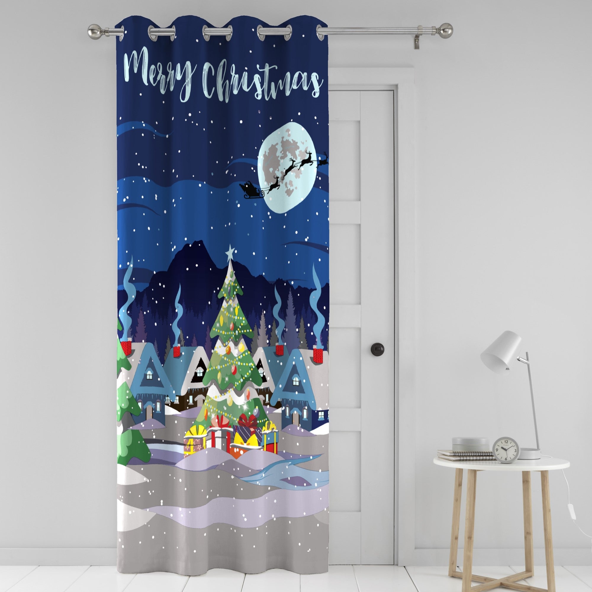 Glow In The Dark Eyelet Single Panel Door Curtain by Bedlam Christmas in Multi - Eyelet Single Panel Door Curtain - Bedlam Christmas