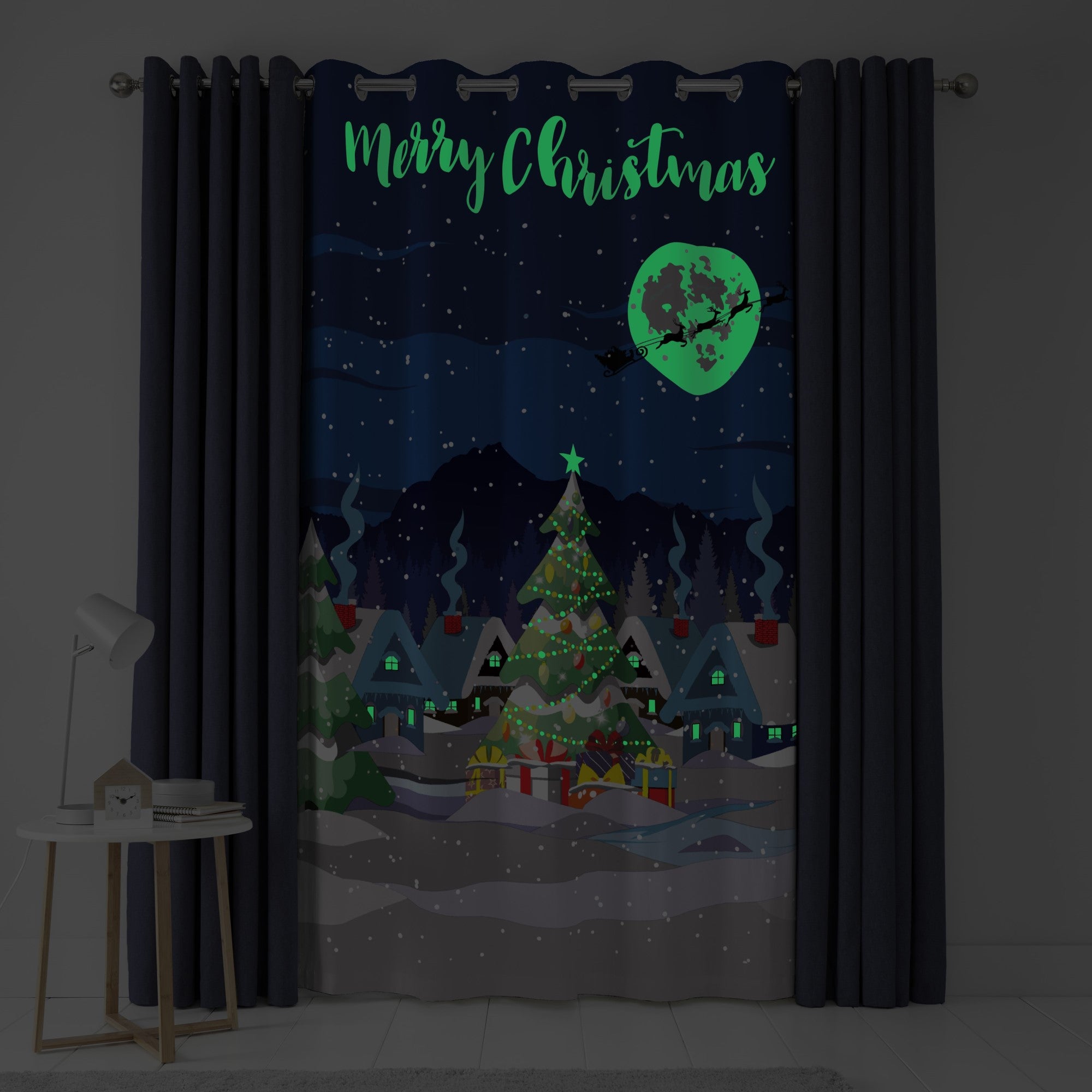 Glow In The Dark Eyelet Single Panel Door Curtain by Bedlam Christmas in Multi - Eyelet Single Panel Door Curtain - Bedlam Christmas