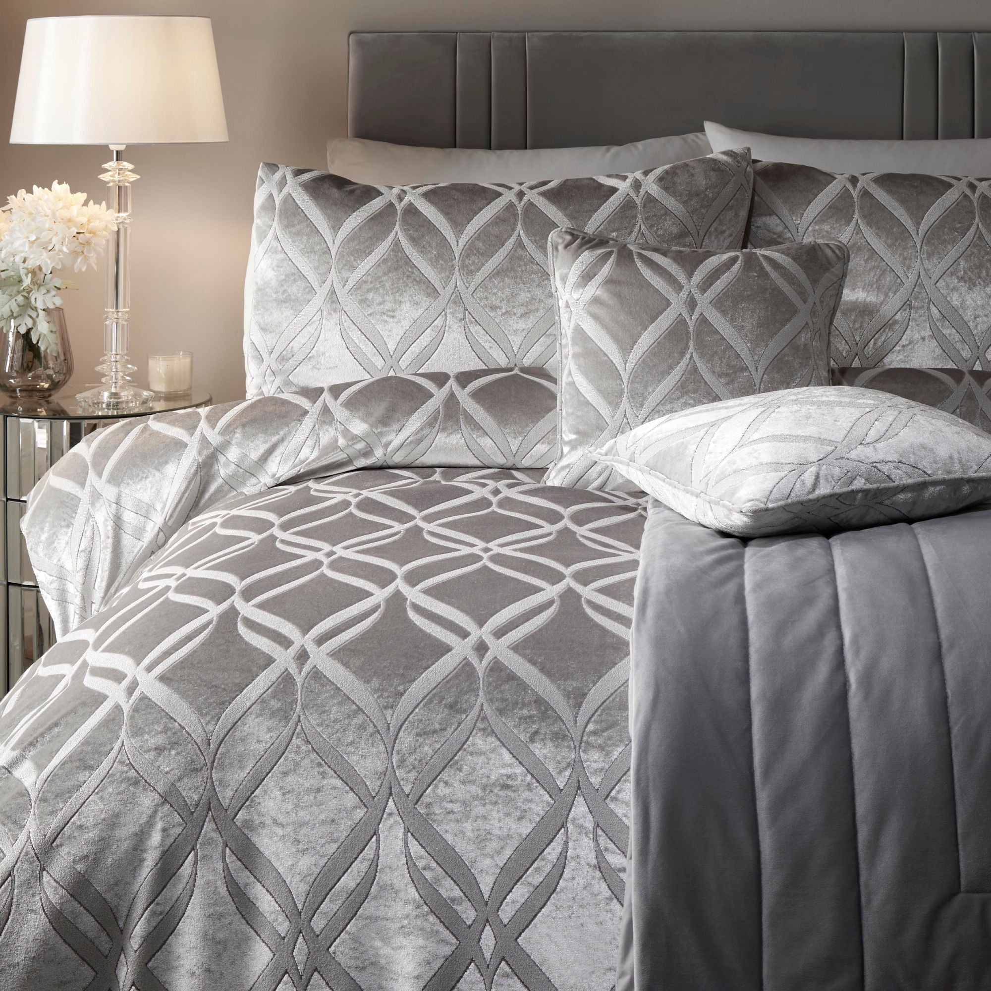 Belfort Duvet Cover Set by Soiree in Silver - Duvet Cover Set - Soiree