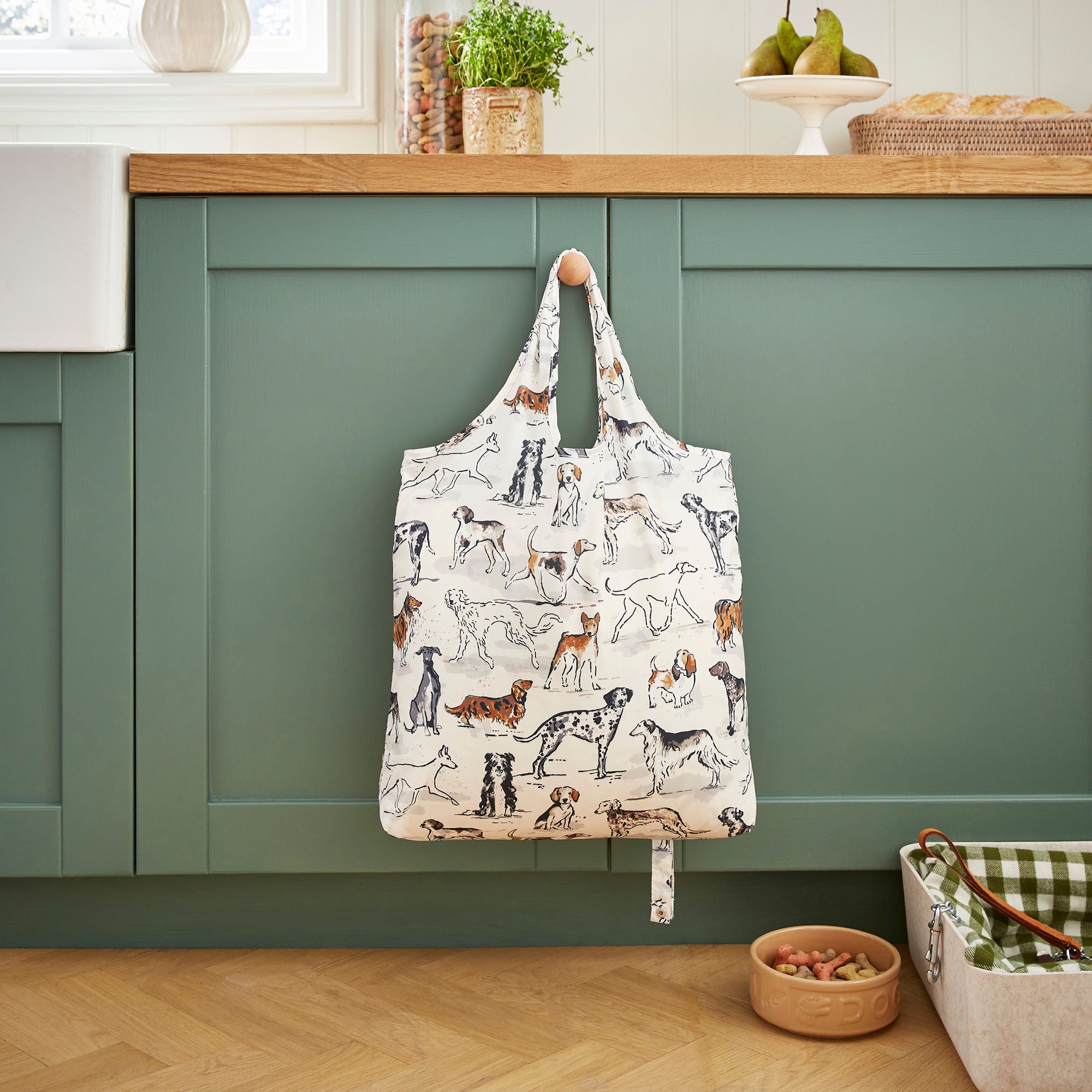 Country Dogs Foldable Tote Bag Medium in Brown - Bag - Ulster Weavers