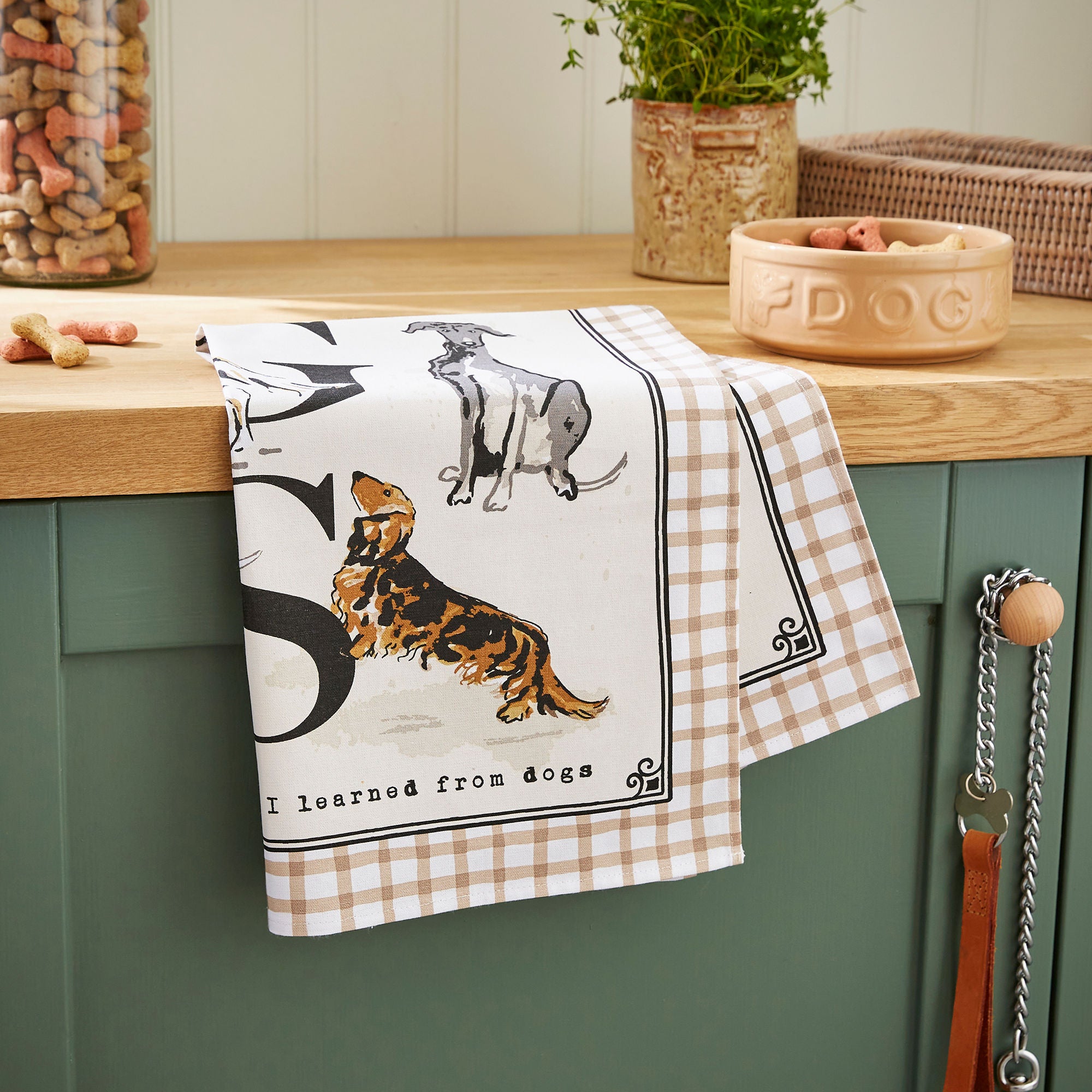 Country Dogs Cotton Tea Towel in Brown - Tea Towel - Ulster Weavers