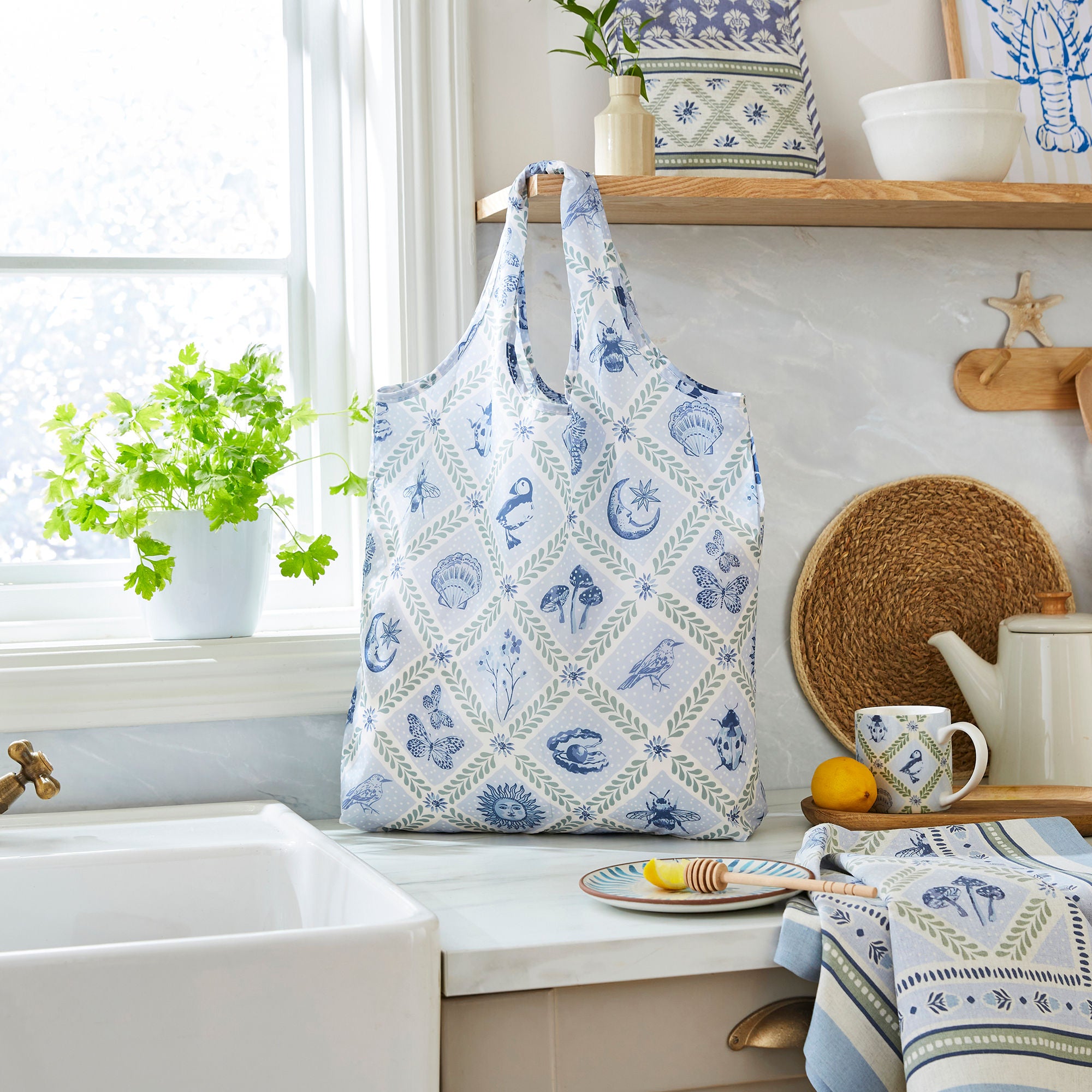 Coastal Treasures Foldable Tote Bag Medium in Blue - Bag - Ulster Weavers