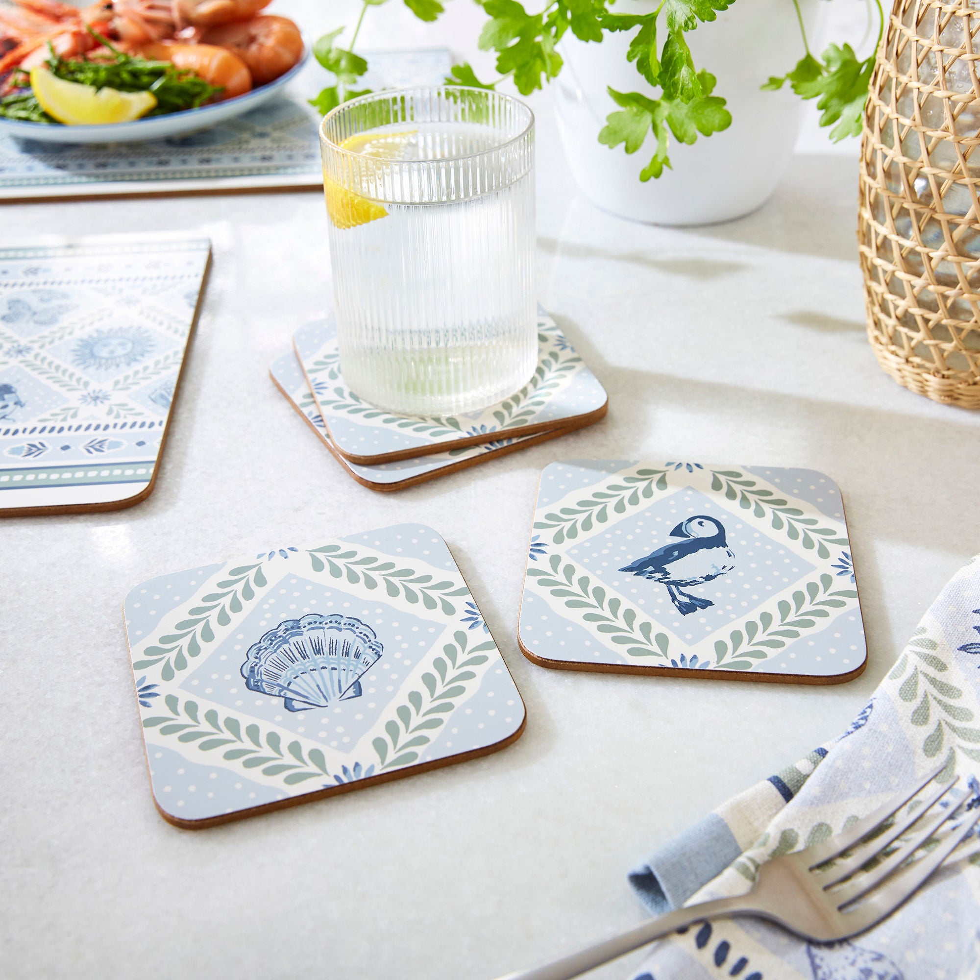 Coastal Treasures Coasters 4 Pack in Blue - Coaster - Ulster Weavers