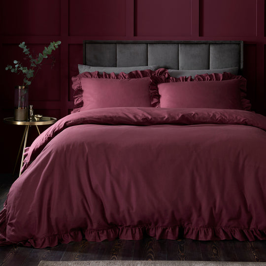 Cassia Frill Duvet Cover Set in Berry