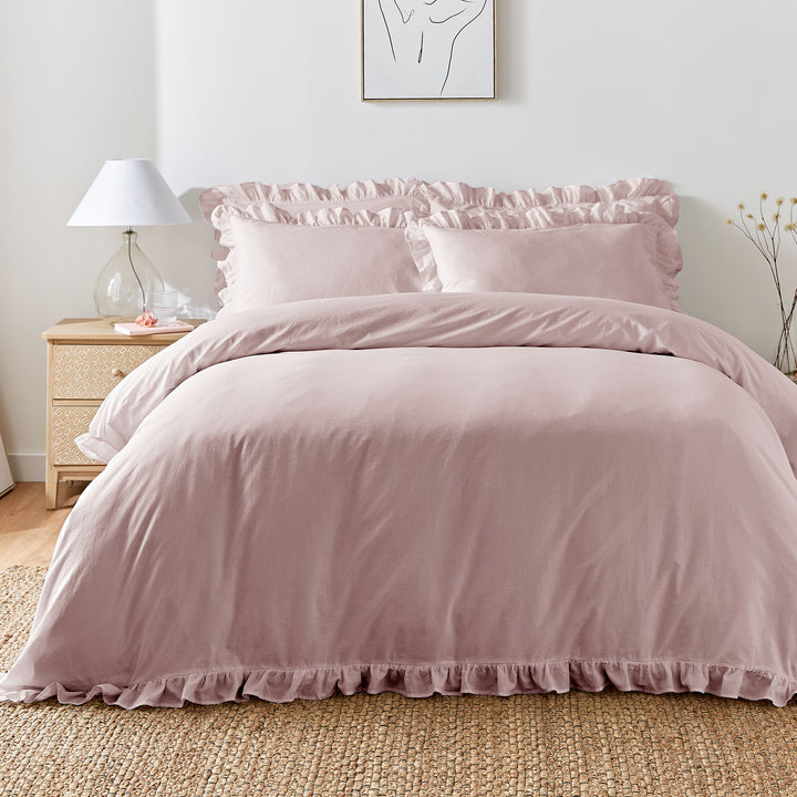 Cassia Frill Duvet Cover Set by Appletree Loft in Lavender