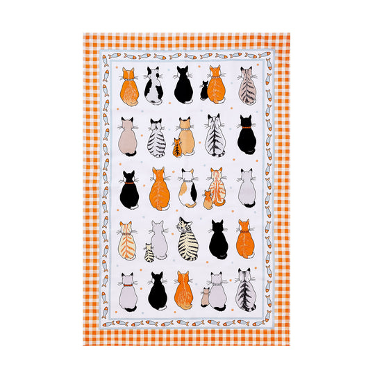 Cats In Waiting 2026 Cotton Tea Towel in Orange