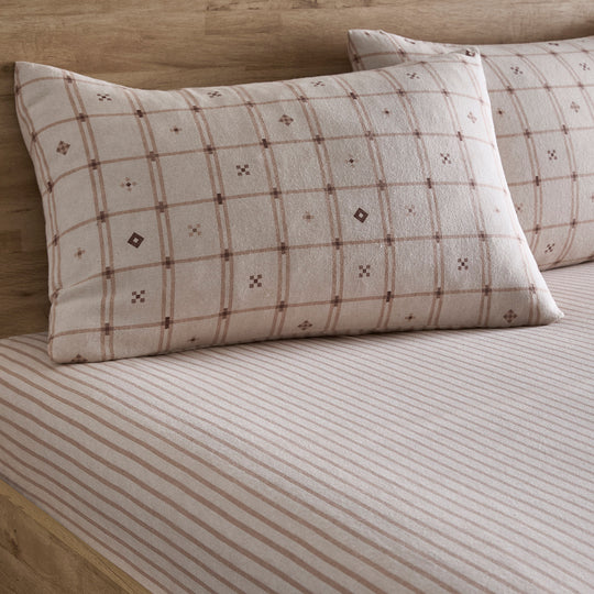 Cottage Stripe 28cm Fitted Bed Sheet in Natural