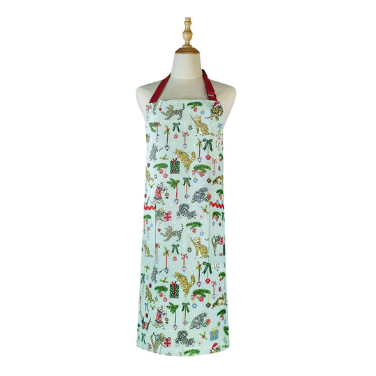 Christmas Cats Cotton Apron in Seafoam