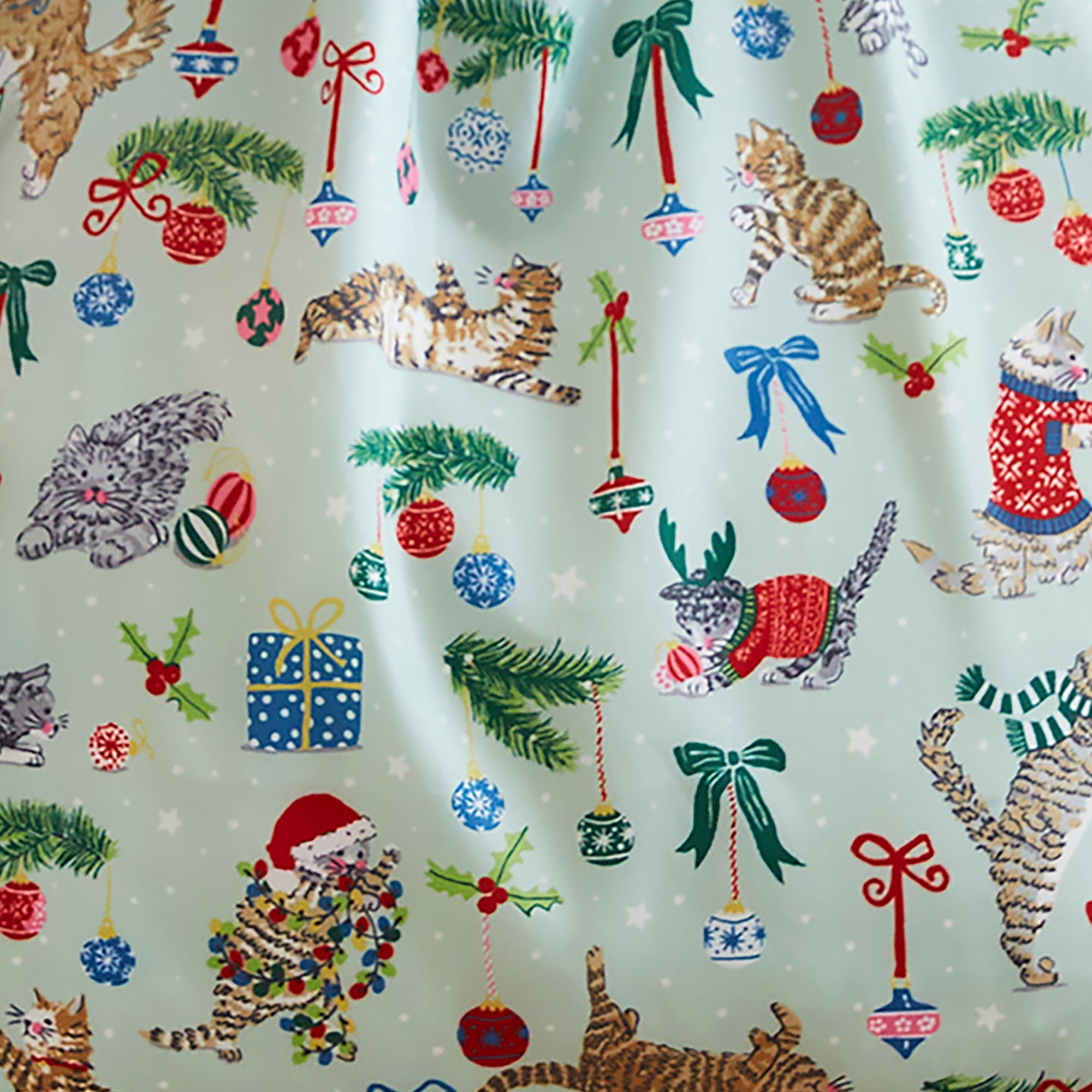 Christmas Cats Foldable Tote Bag Medium in Seafoam - Bag - Ulster Weavers