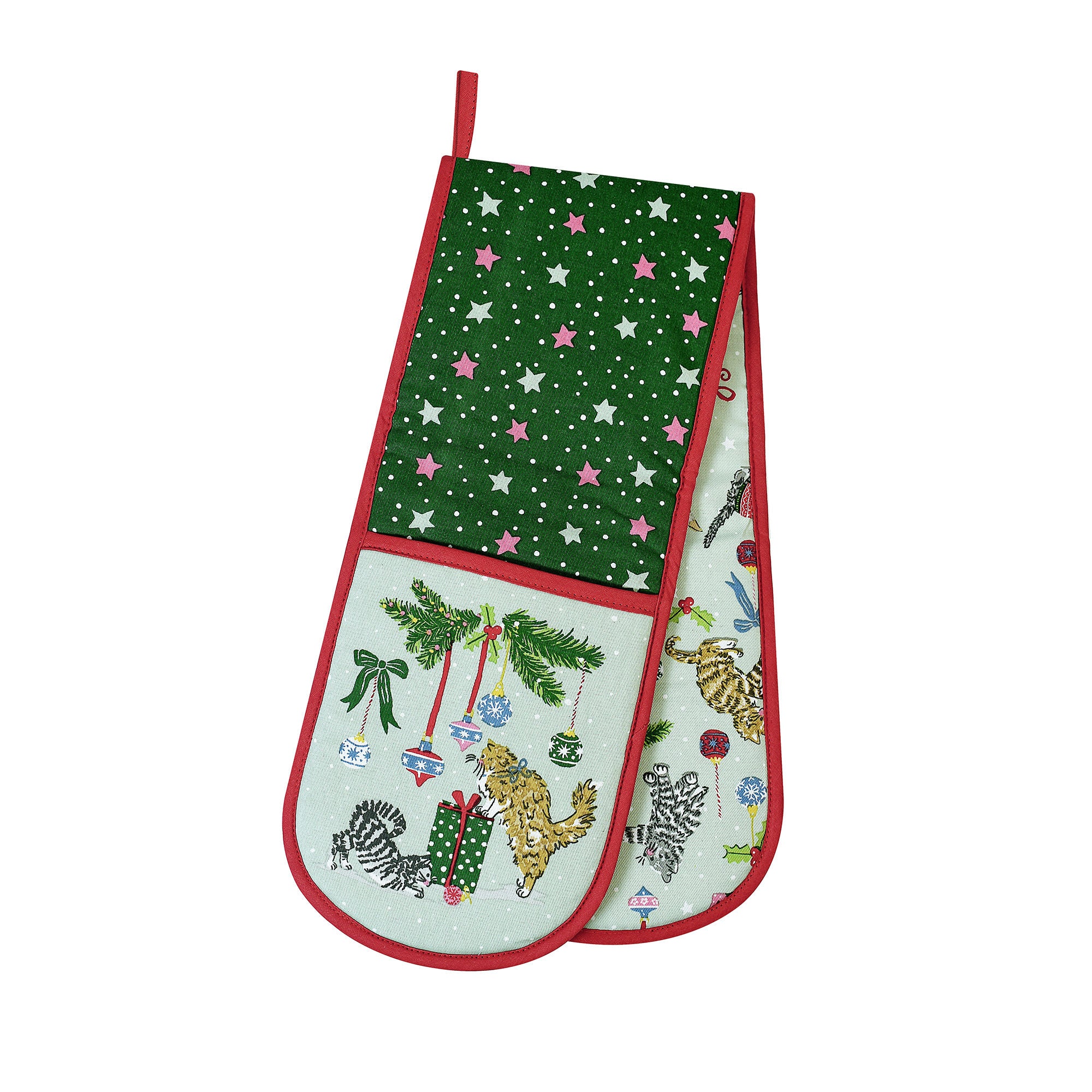 Christmas Cats Double Oven Glove in Seafoam - Double Oven Glove - Ulster Weavers