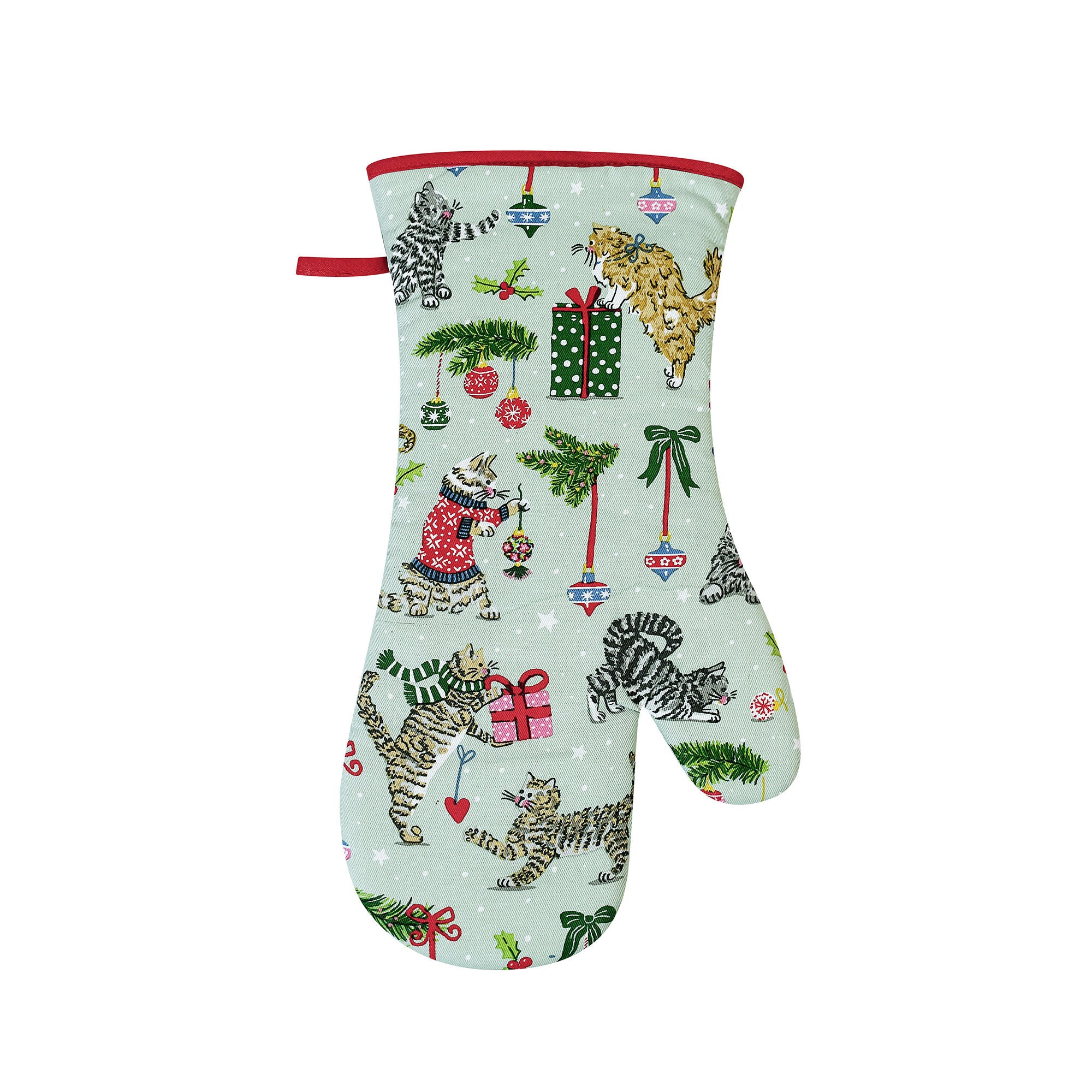 Christmas Cats Gauntlet Oven Glove in Seafoam - Gauntlet Oven Glove - Ulster Weavers