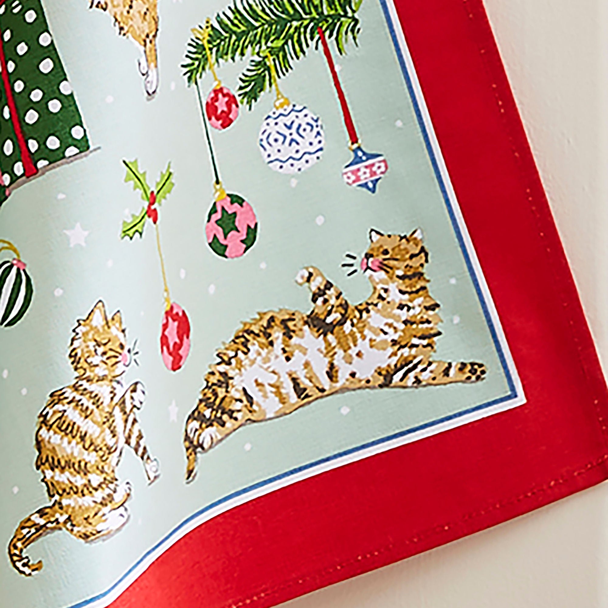 Christmas Cats Cotton Tea Towel in Seafoam - Tea Towel - Ulster Weavers