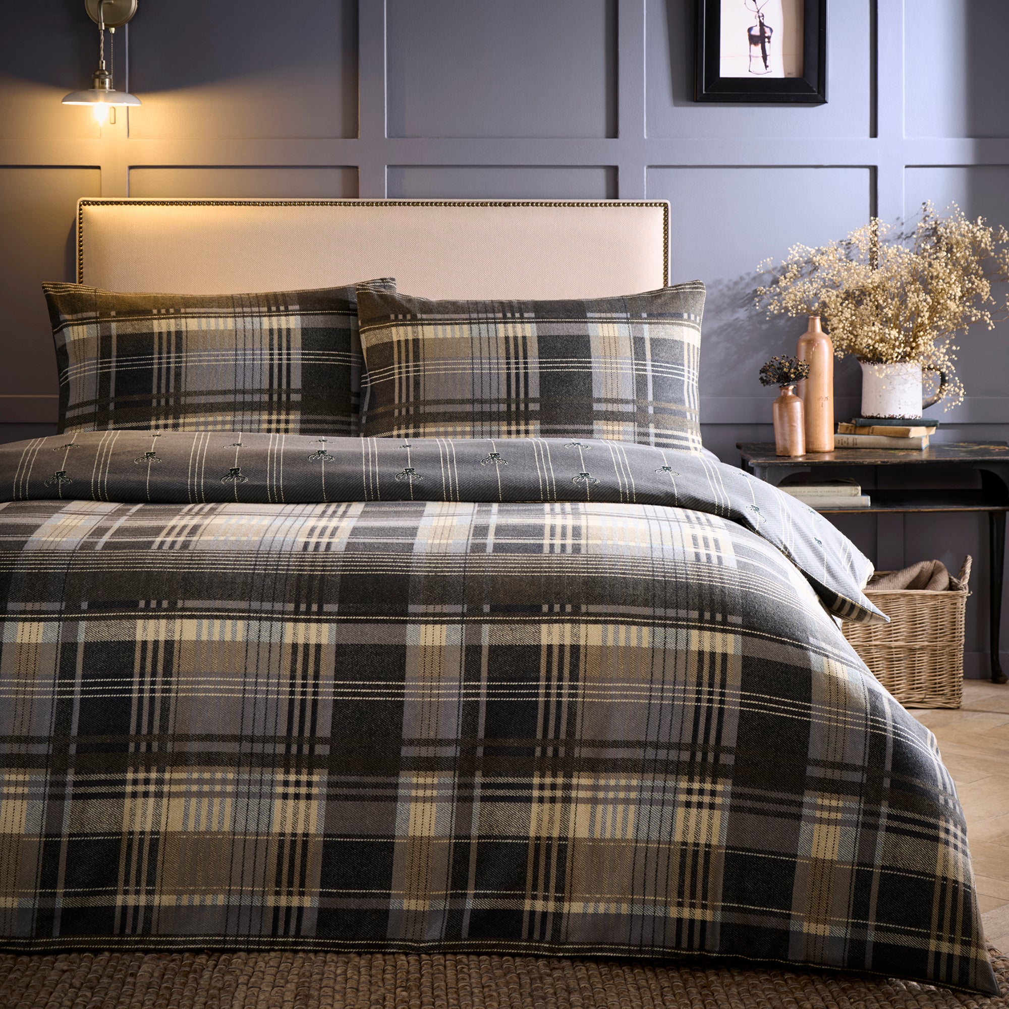 Connolly Check Duvet Cover Set in Charcoal - Duvet Cover Set - Dreams & Drapes