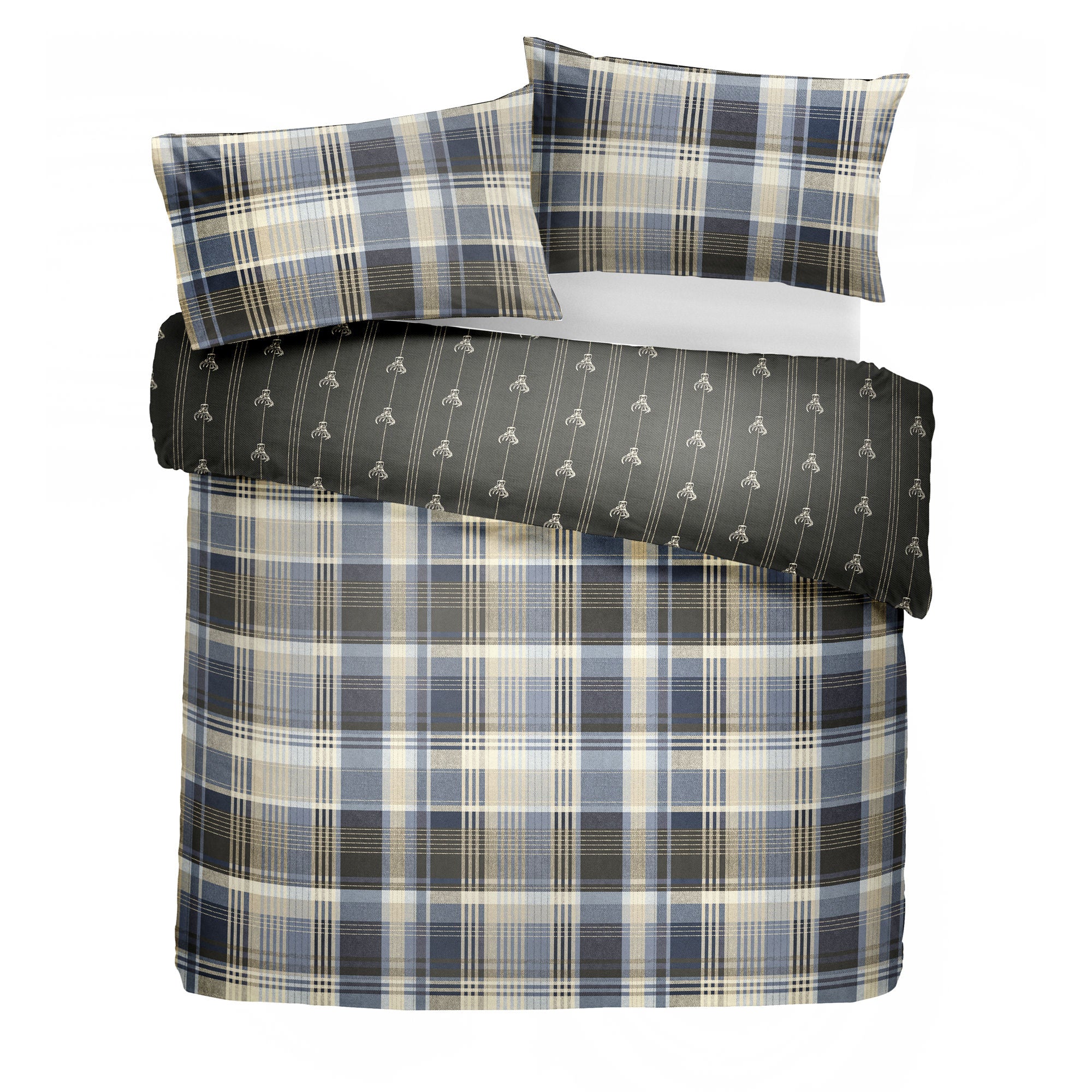 Connolly Check Duvet Cover Set by Dreams & Drapes Lodge in Charcoal - Duvet Cover Set - Dreams & Drapes Lodge