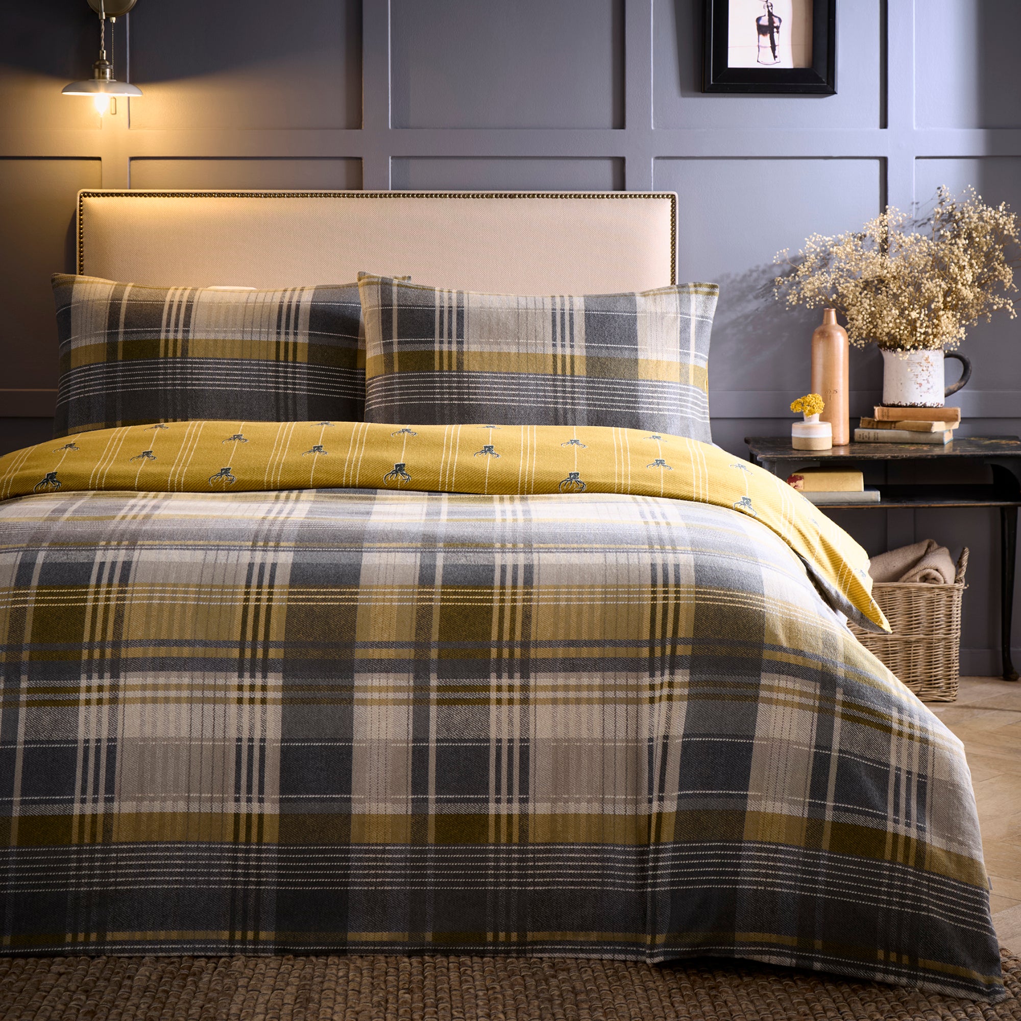 Connolly Check Duvet Cover Set in Ochre - Duvet Cover Set - Dreams & Drapes