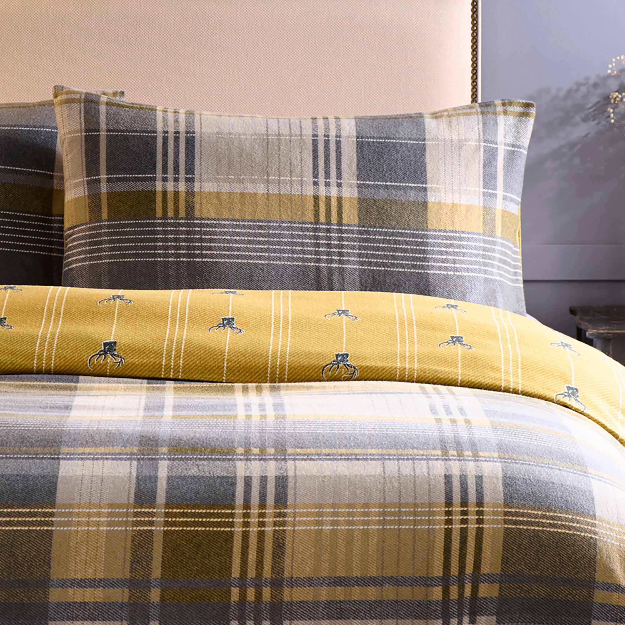 Connolly Check Duvet Cover Set in Ochre - Duvet Cover Set - Dreams & Drapes