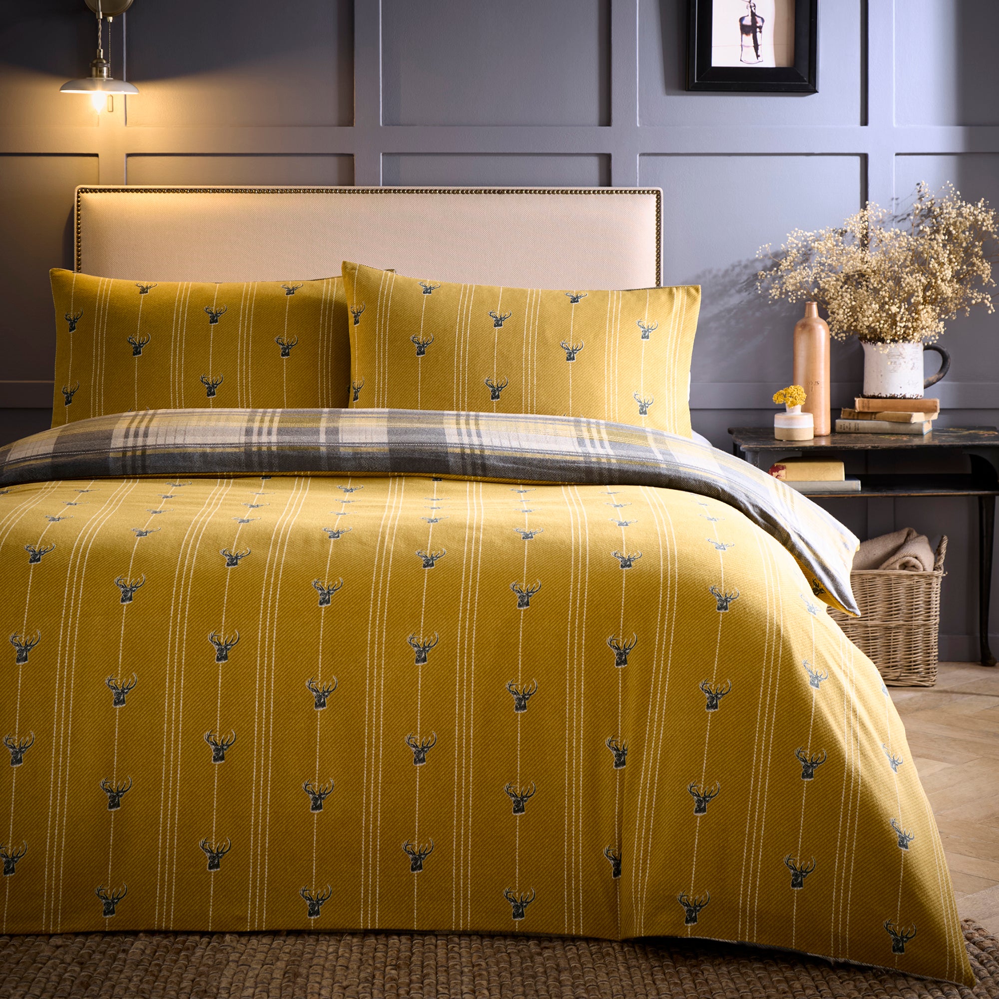 Connolly Check Duvet Cover Set in Ochre - Duvet Cover Set - Dreams & Drapes