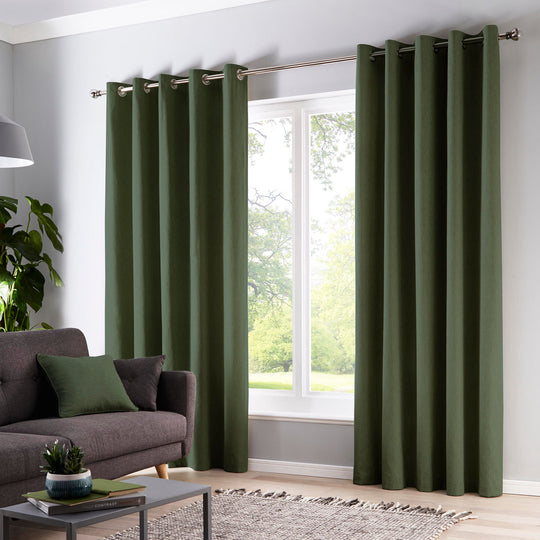 Cannes Eyelet Curtains in Bottle Green