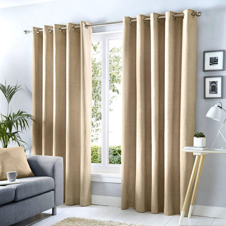 Cannes Pair of Eyelet Curtains by Fusion in Natural