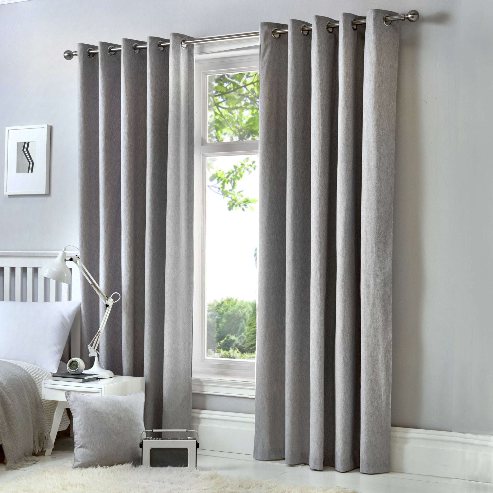 Cannes Pair of Eyelet Curtains by Fusion in Silver - Pair of Eyelet Curtains - Fusion