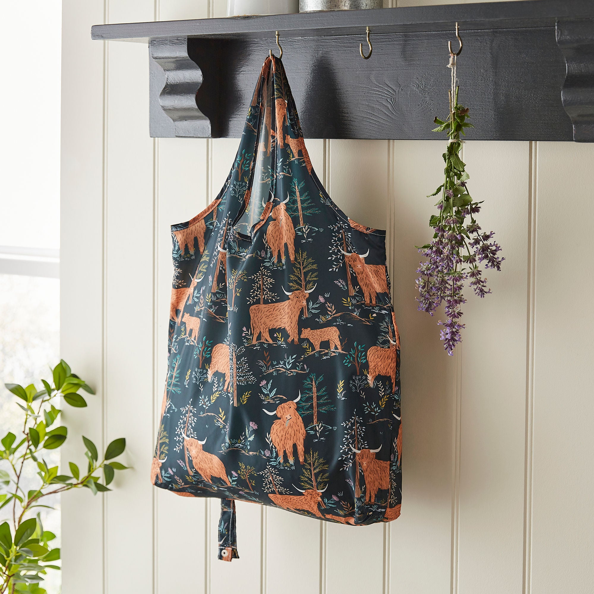 Ulster Weavers Connie the Cow Foldable Tote Bag Medium in Navy - Roll-Up Bag - Ulster Weavers