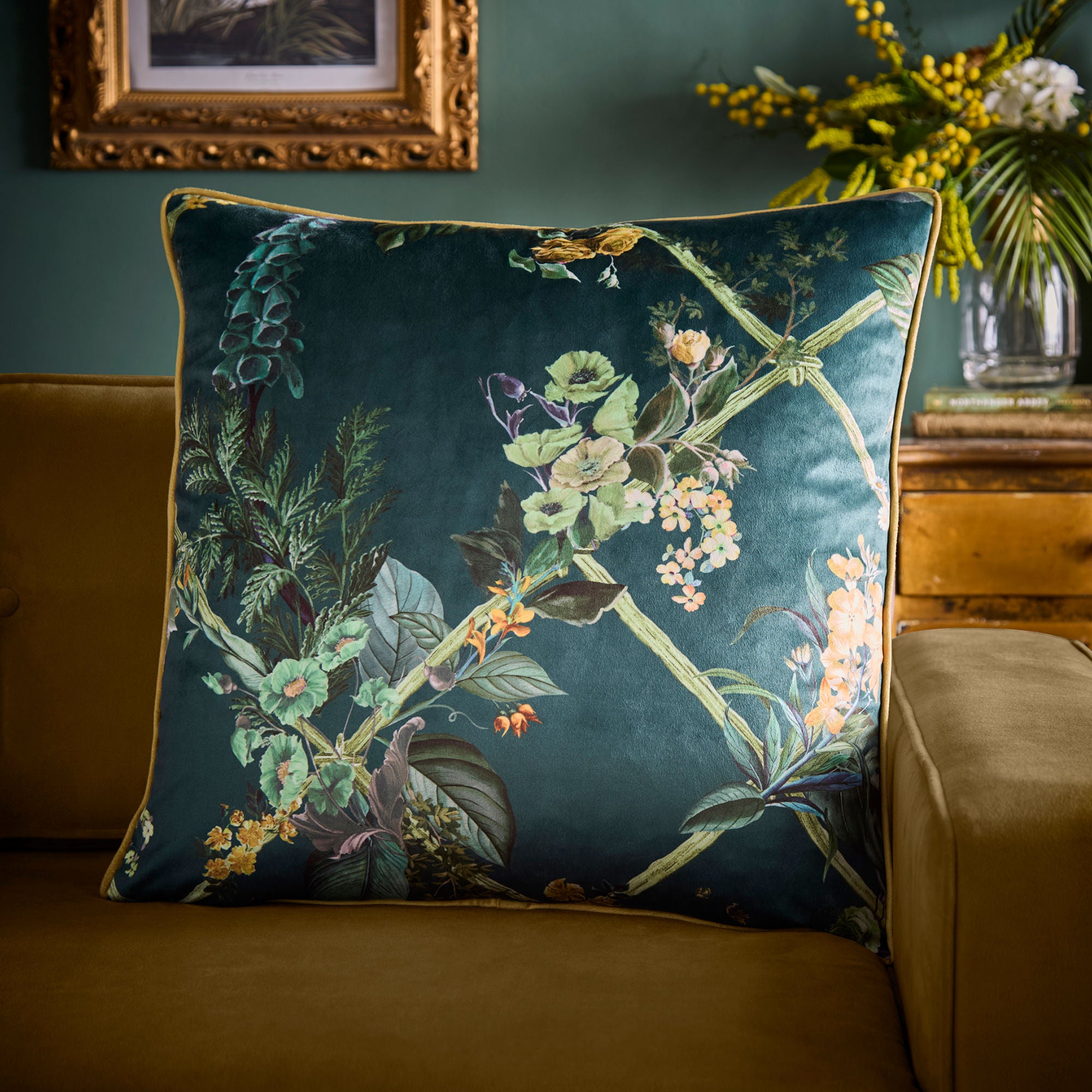 Cotswold Fantasia Dawn Cushion in Green 55 x 55cm - Cushion - Laurence Llewelyn-Bowen