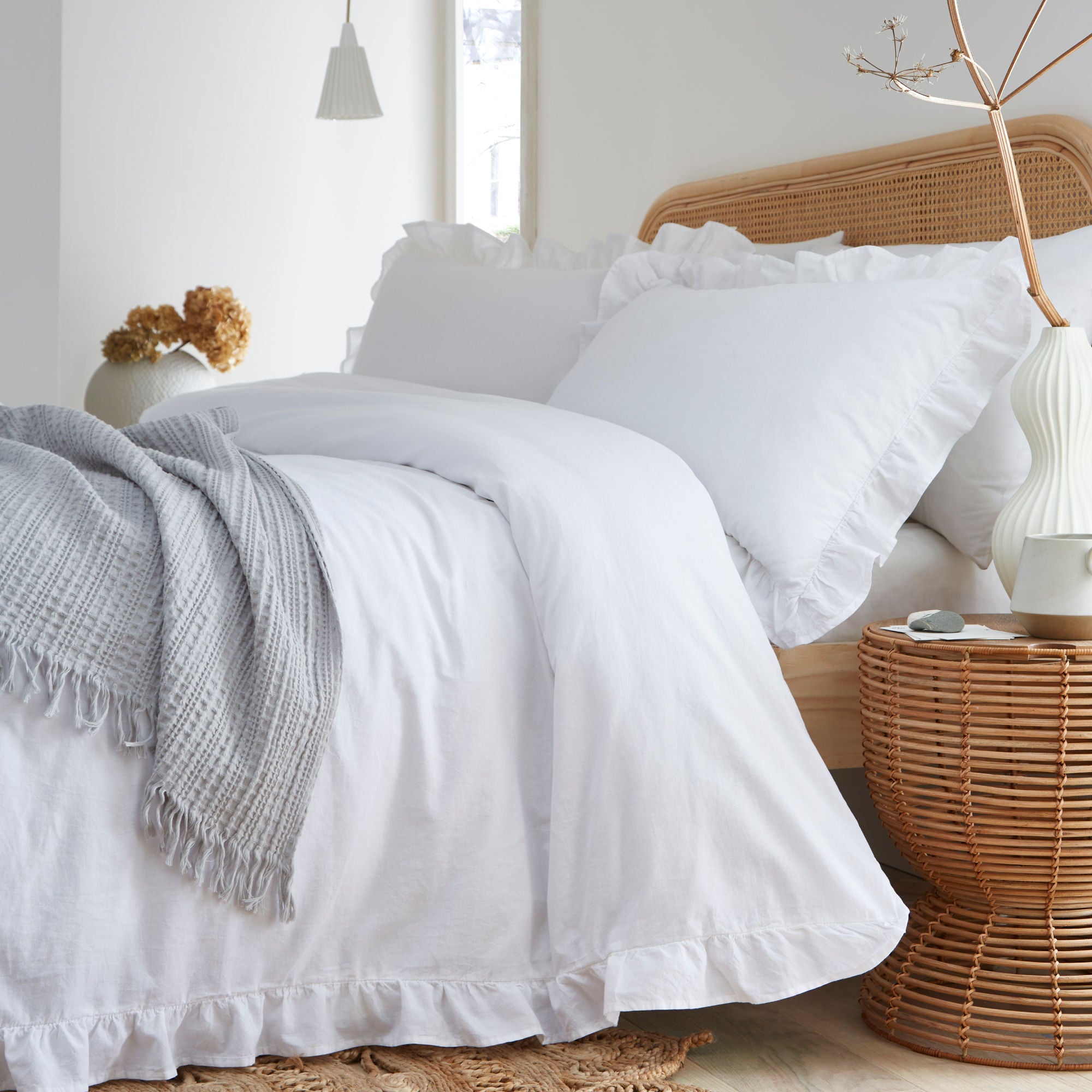 Cassia Frill Duvet Cover Set by Appletree Loft in White - Duvet Cover Set - Appletree Loft