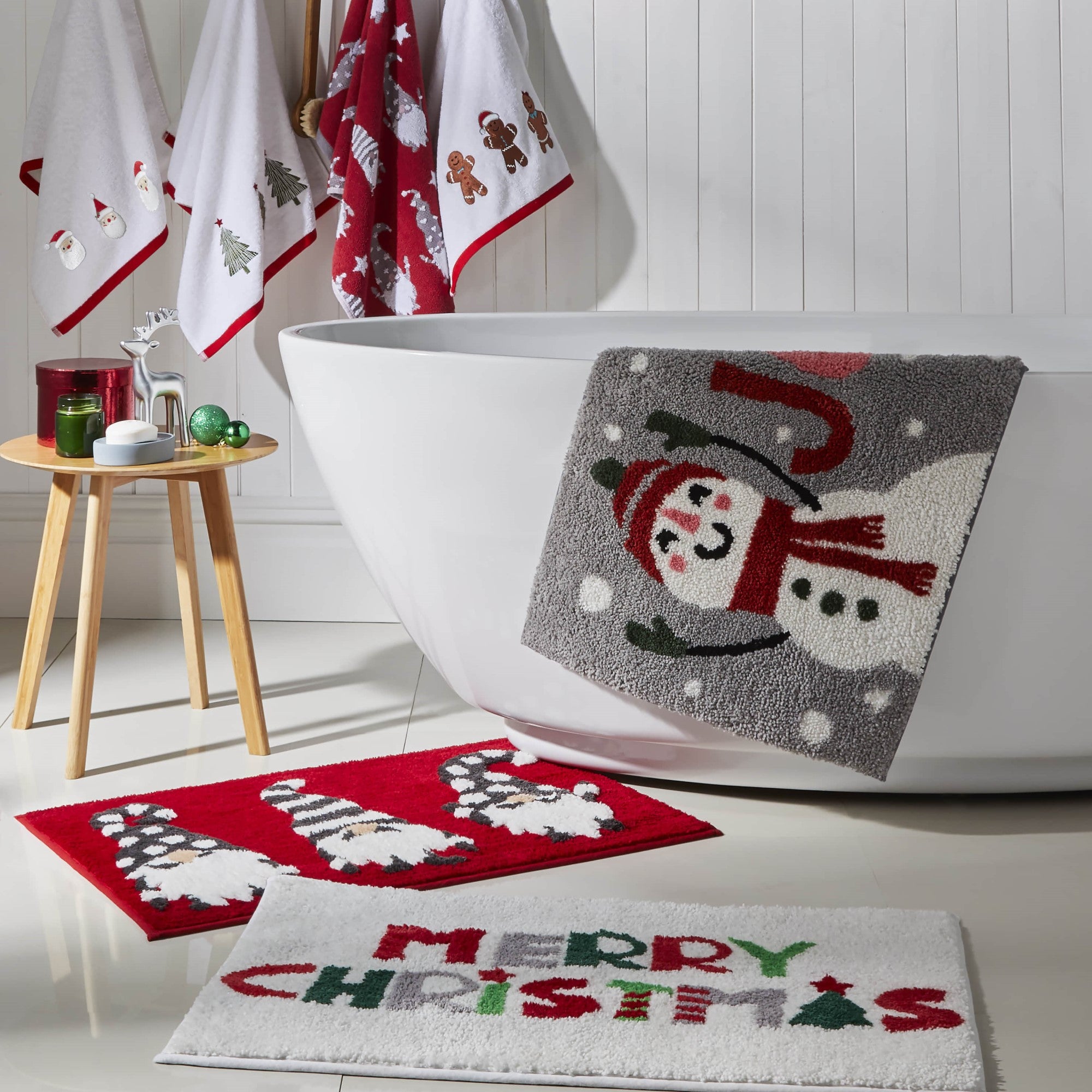 Snowman Bath Mat by Fusion Christmas in Grey 50 x 80cm - Bath Mat - Fusion Christmas