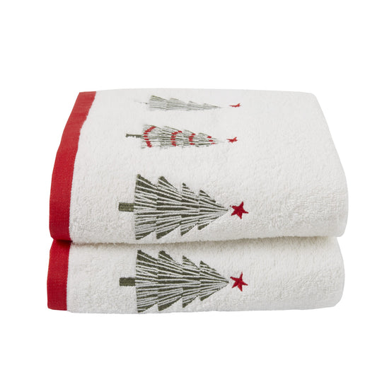 Christmas Trees Hand Towel 2 Pack in White 50 x 90cm