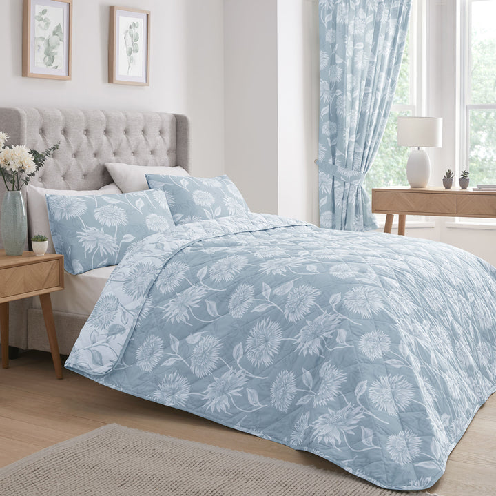 Chrysanthemum Bedspread by Dreams & Drapes Design in Blue 200cm X 230cm - Bedspread - Dreams & Drapes Design