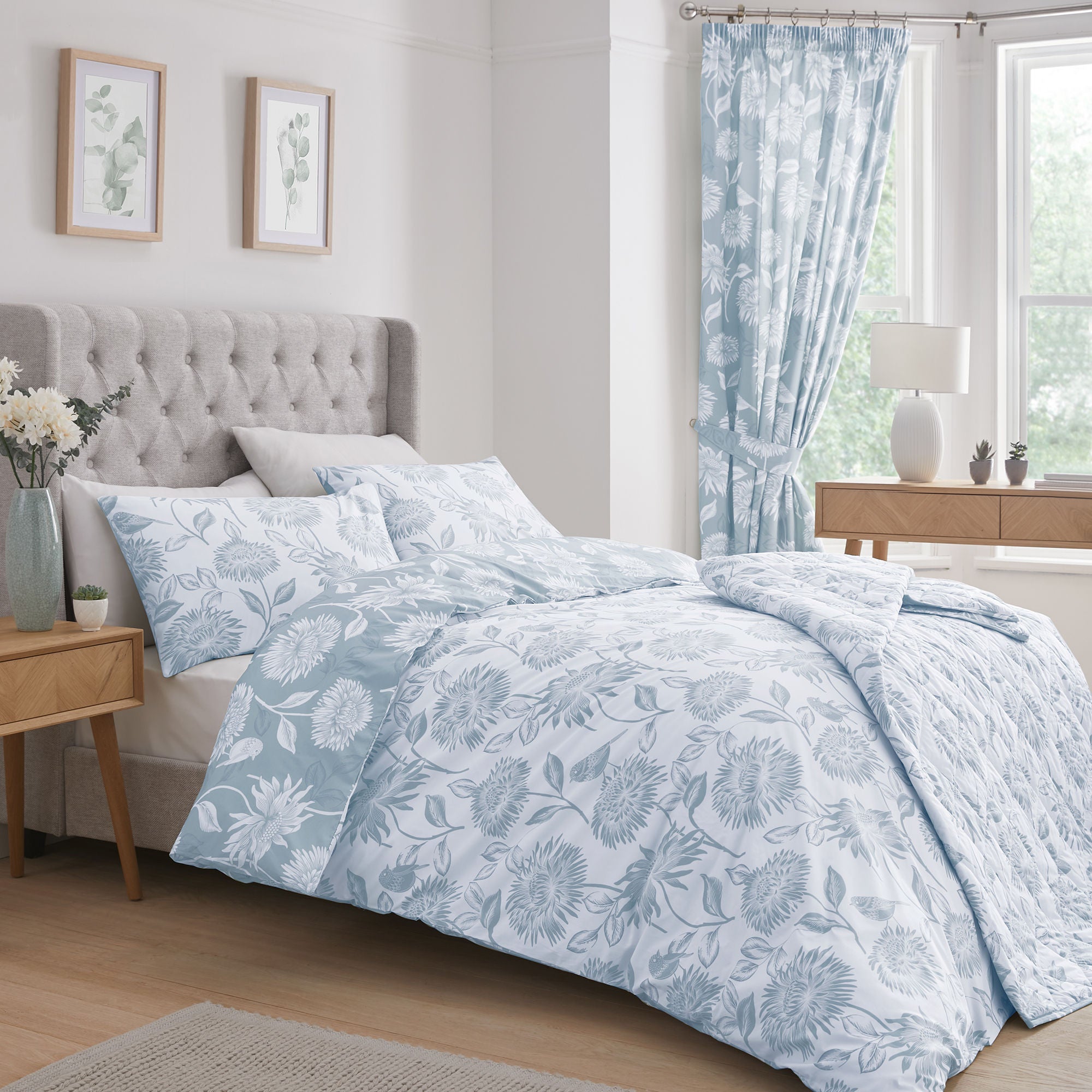 Chrysanthemum Duvet Cover Set by Dreams & Drapes Design in Blue - Duvet Cover Set - Dreams & Drapes Design